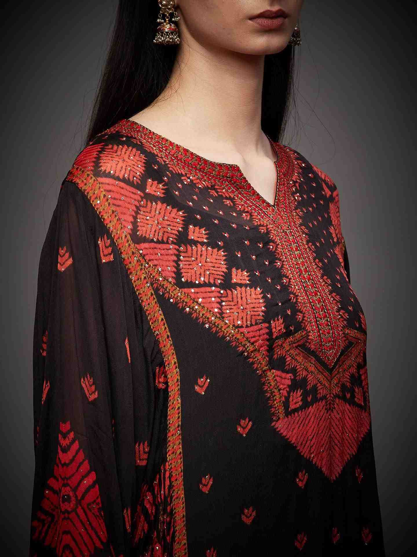 Black & Red Phulkari Kurti