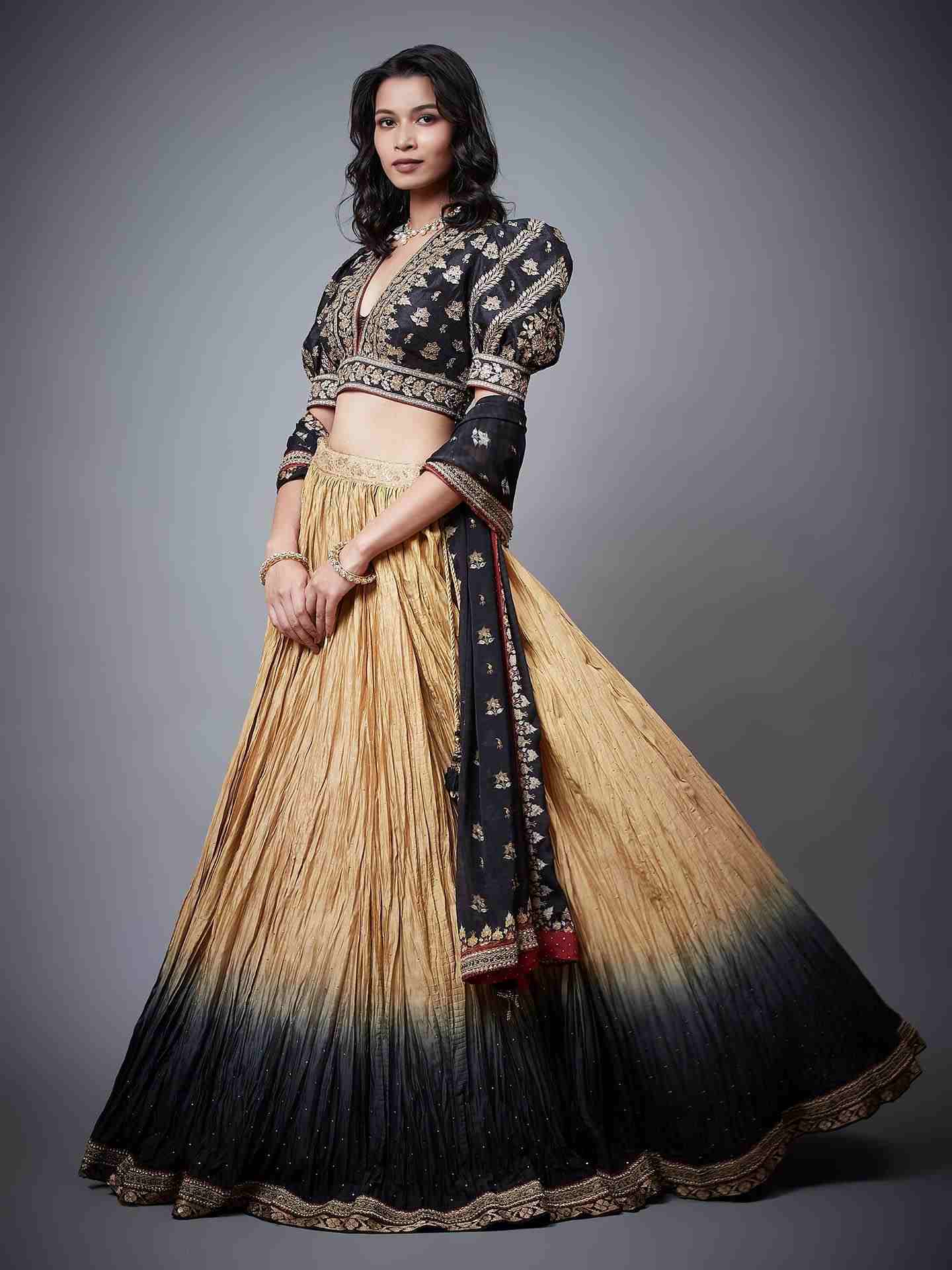 Black & Beige Satnam Lehenga Set