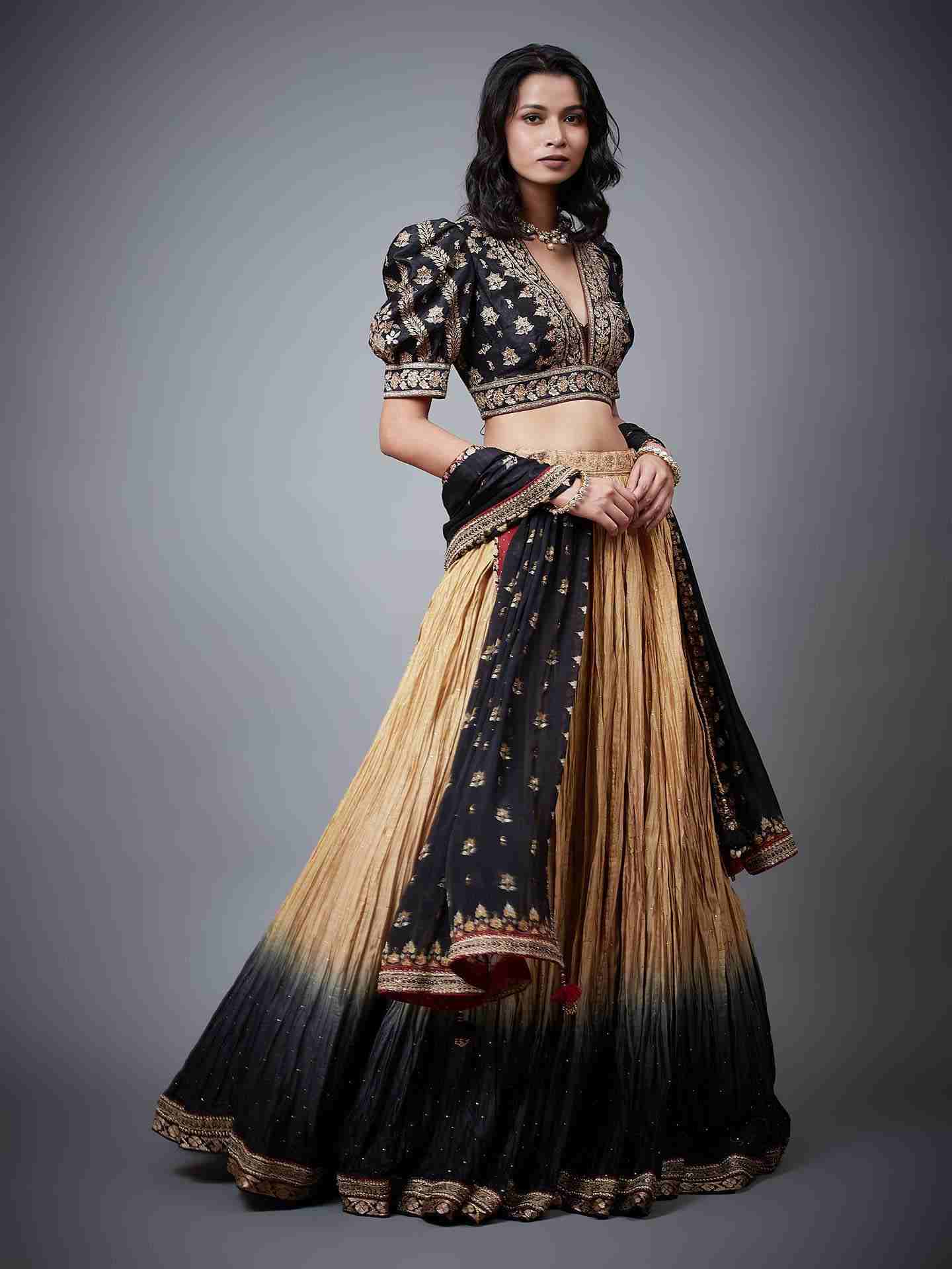 Black & Beige Satnam Lehenga Set