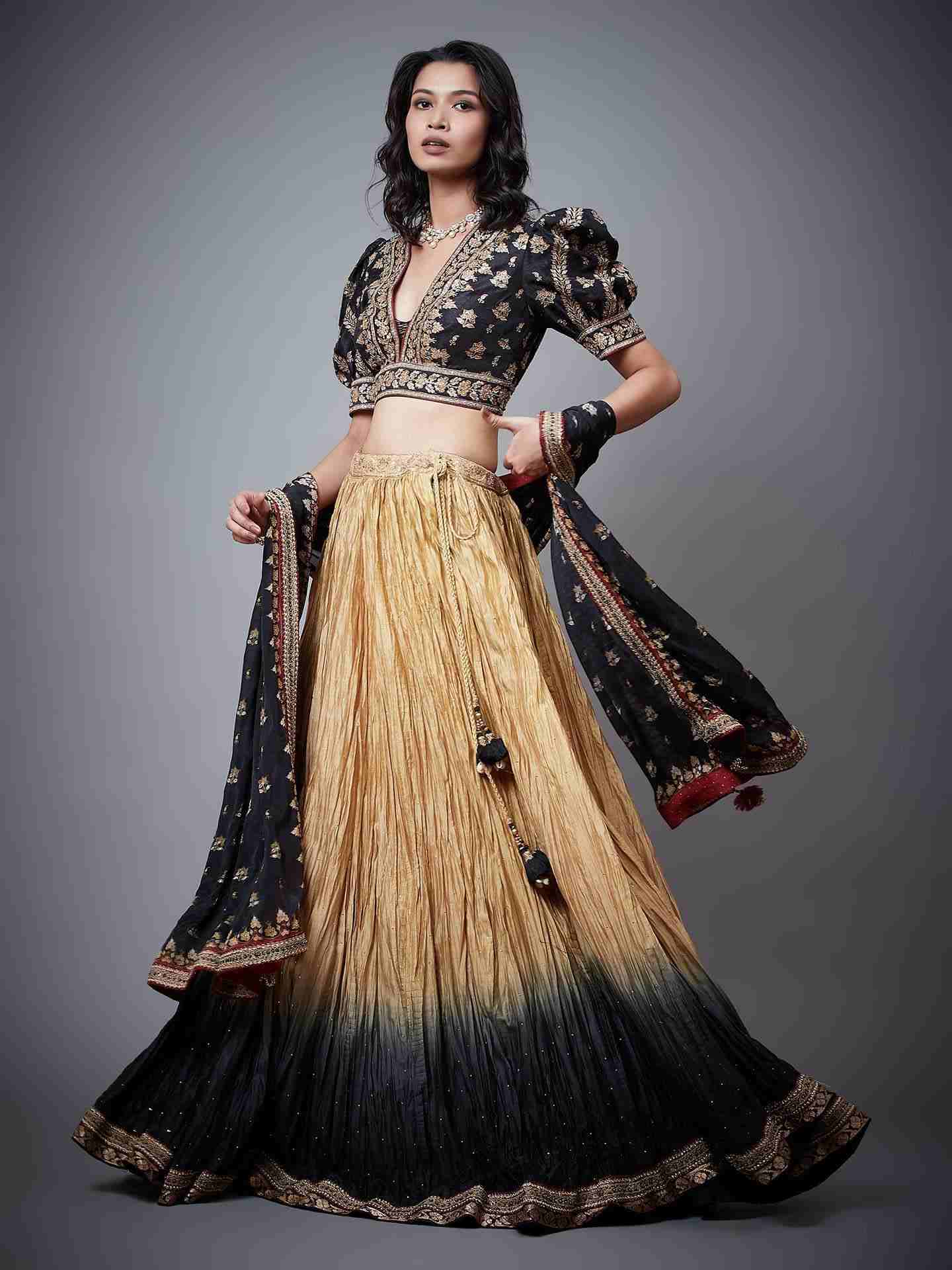 Black & Beige Satnam Lehenga Set
