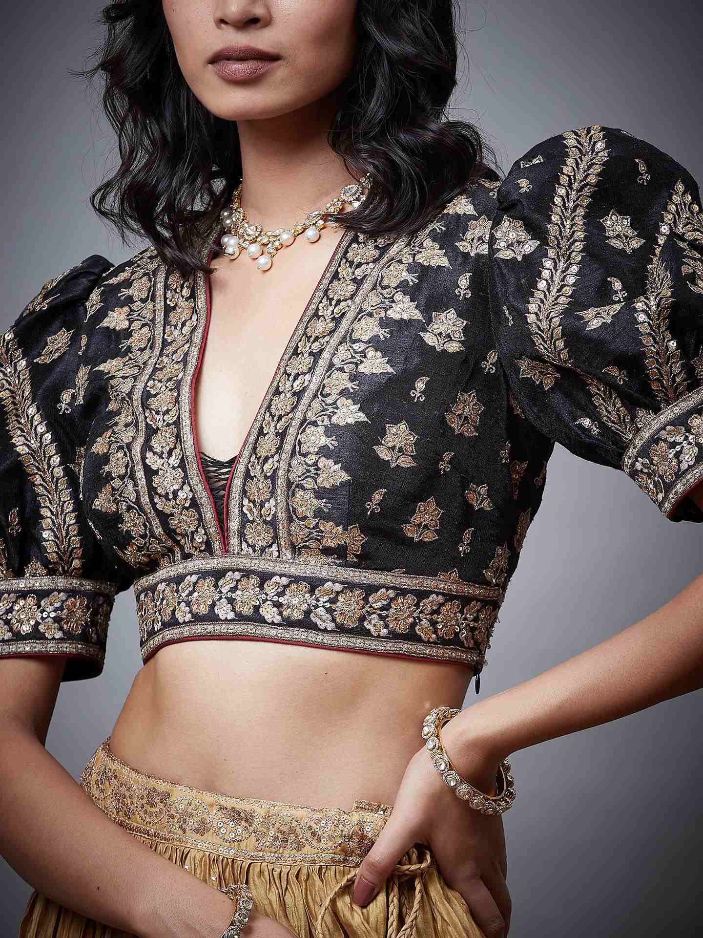 Black & Beige Satnam Lehenga Set
