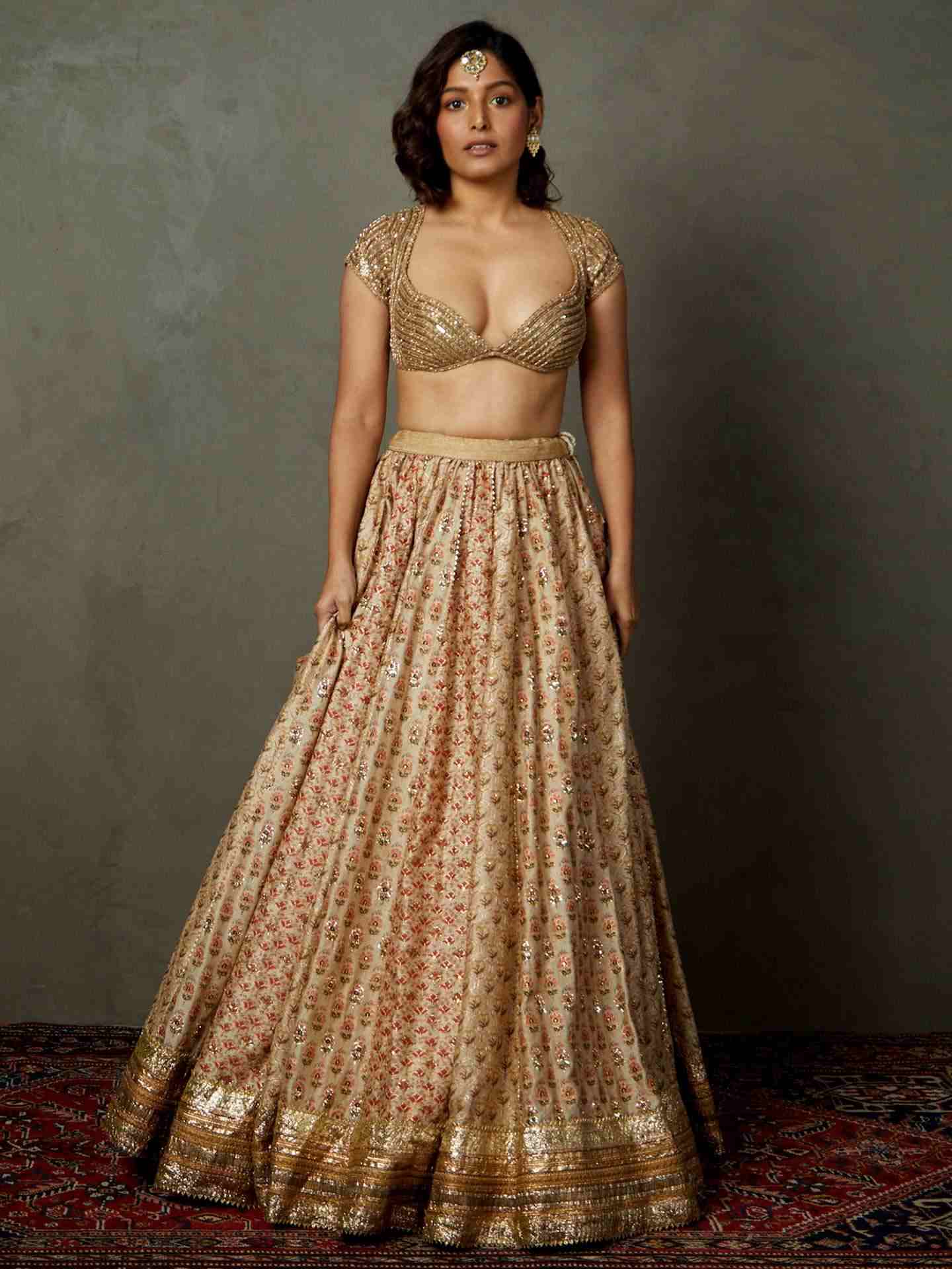 Off White & Multi Rajwadi Lehenga Set