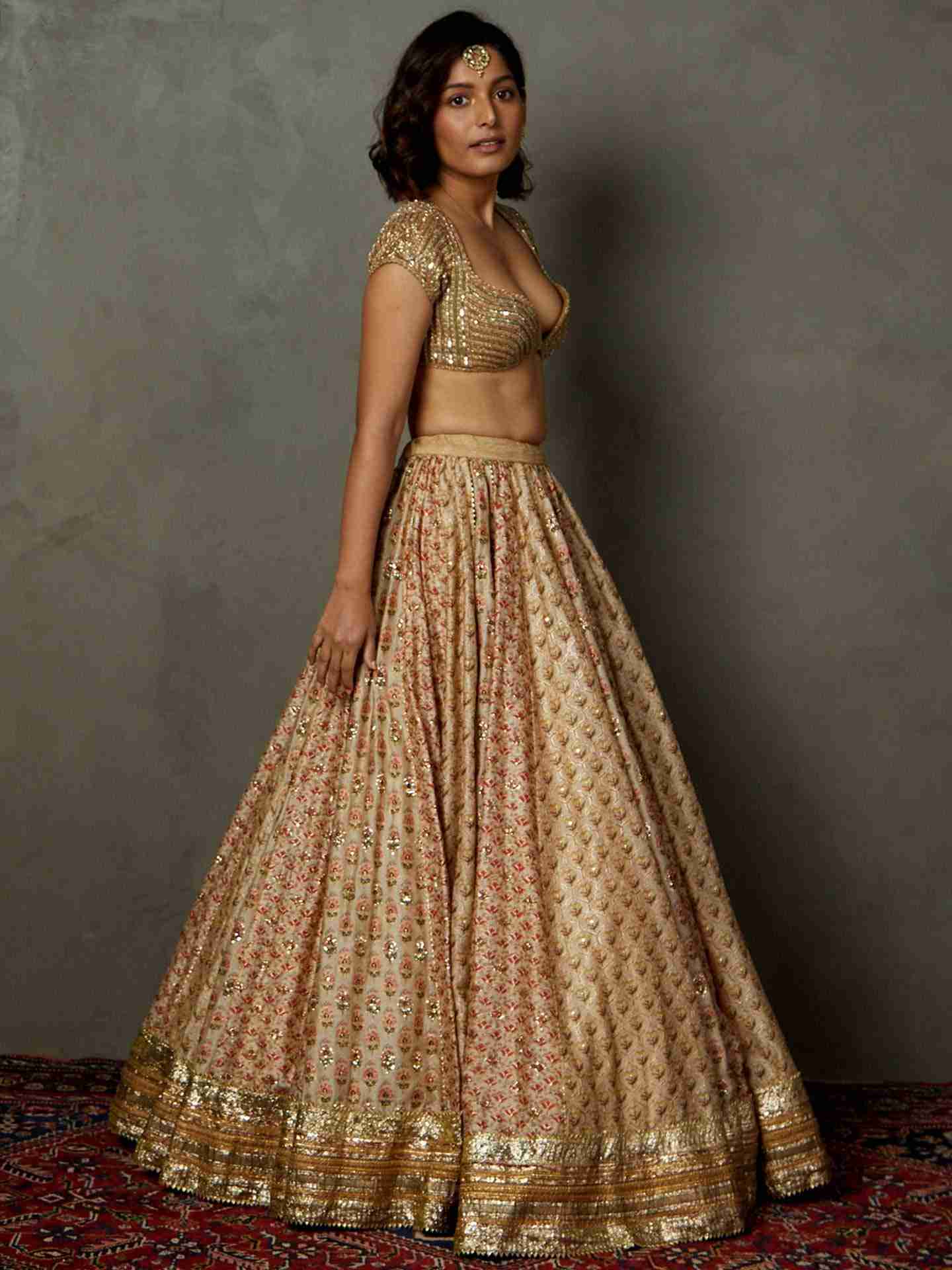 Off White & Multi Rajwadi Lehenga Set