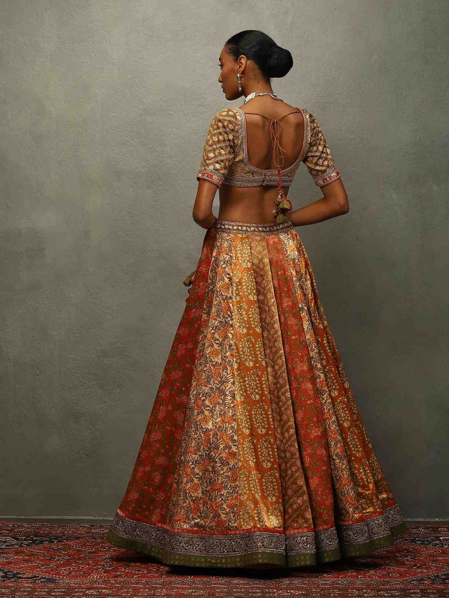 Rust & Multi Rushafi Lehenga Set