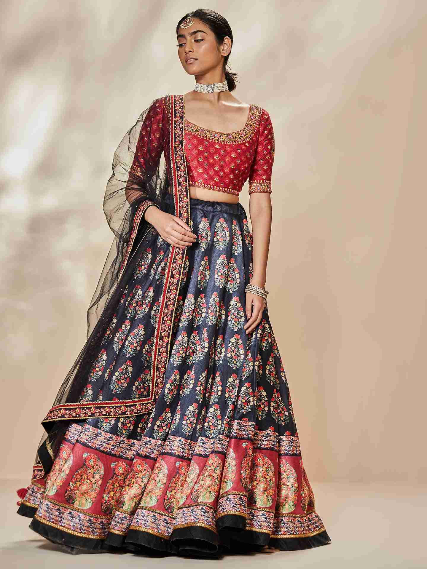 Black & Multi Anardana Lehenga Set