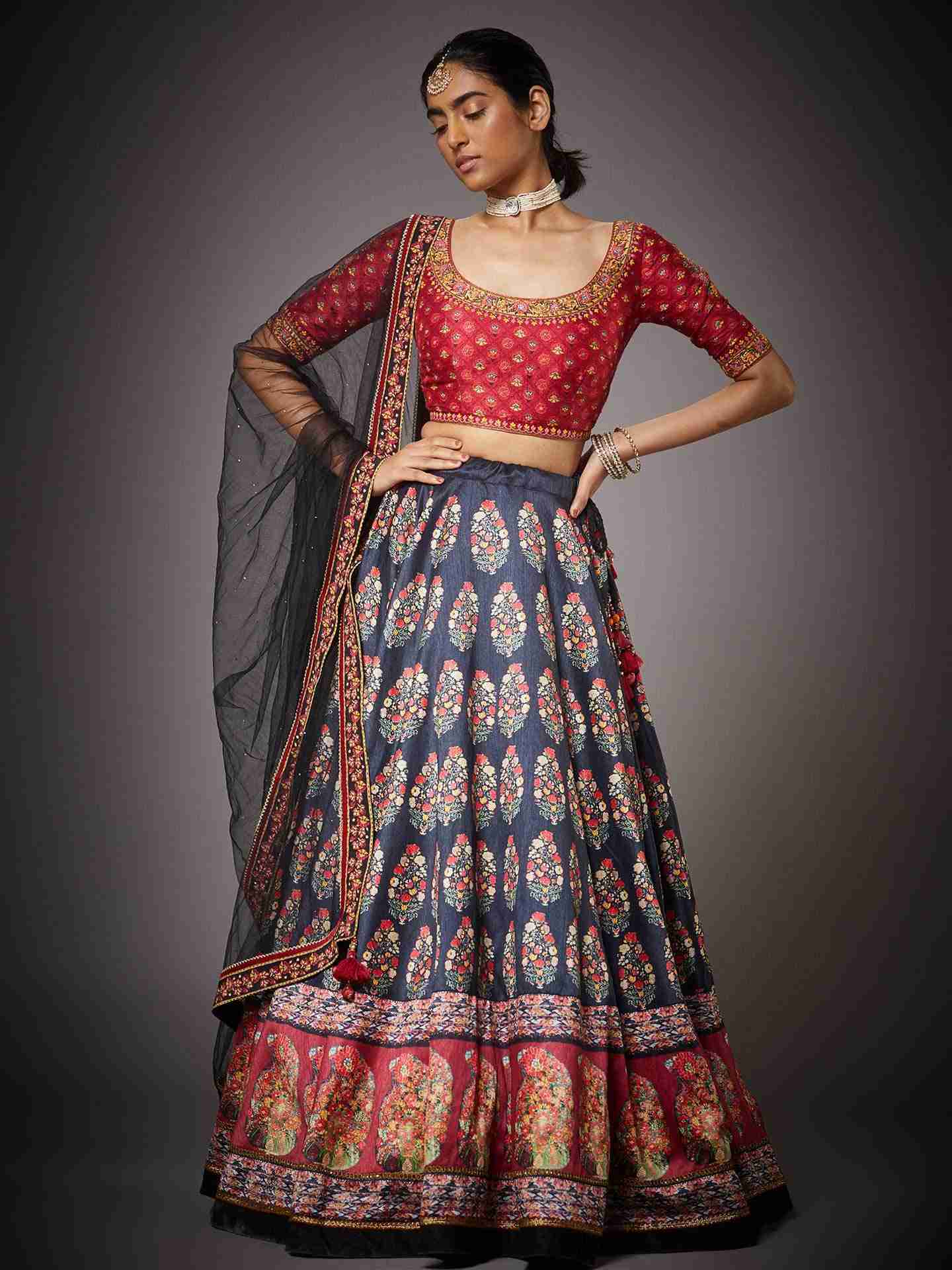 Black & Multi Anardana Lehenga Set