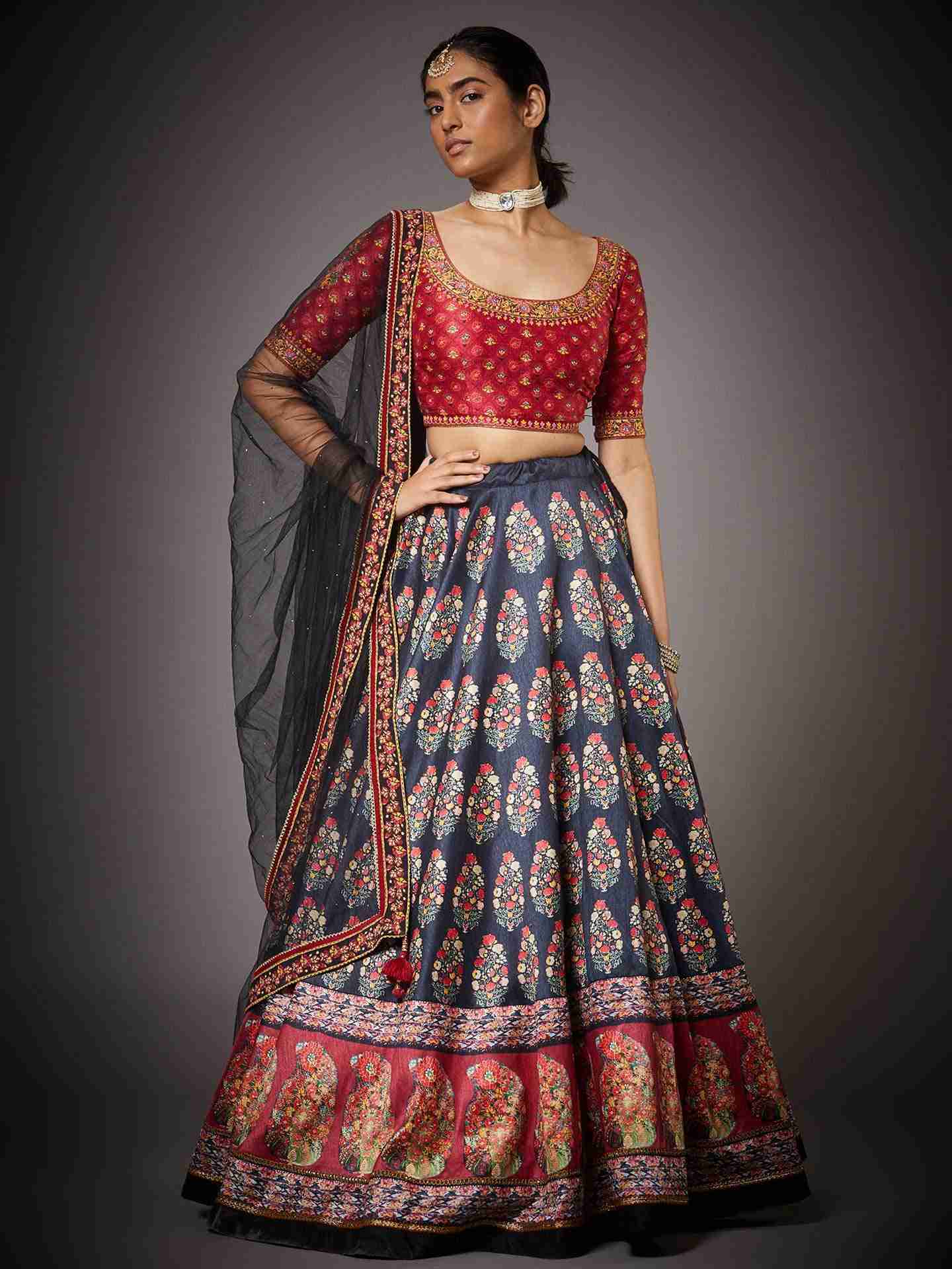 Black & Multi Anardana Lehenga Set