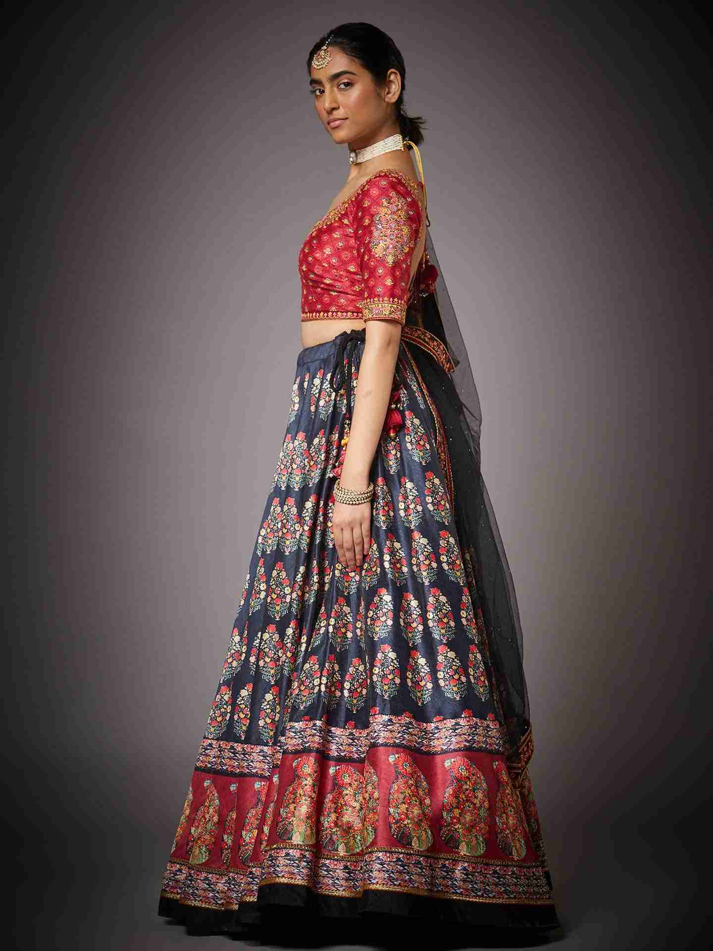 Black & Multi Anardana Lehenga Set