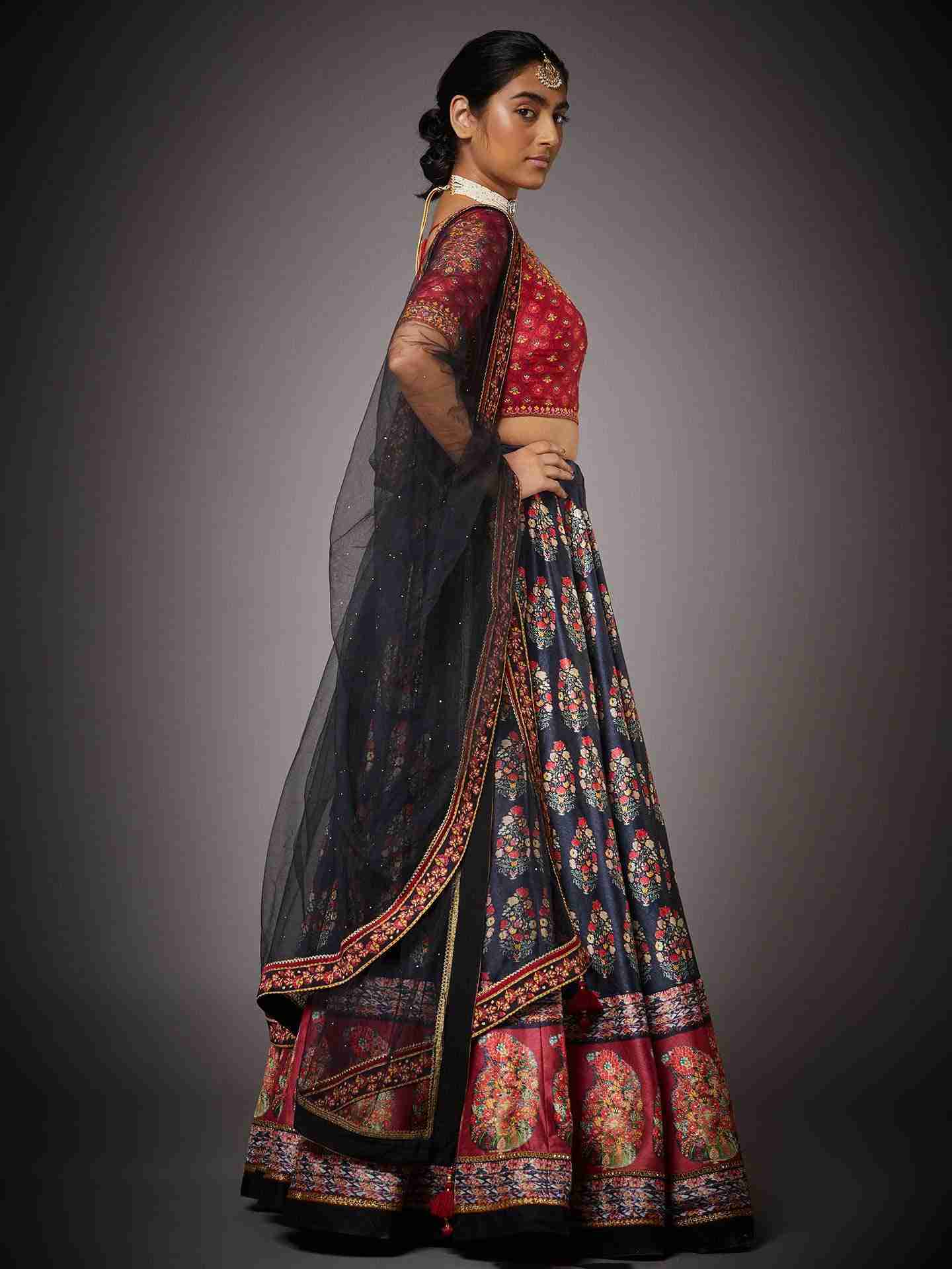 Black & Multi Anardana Lehenga Set