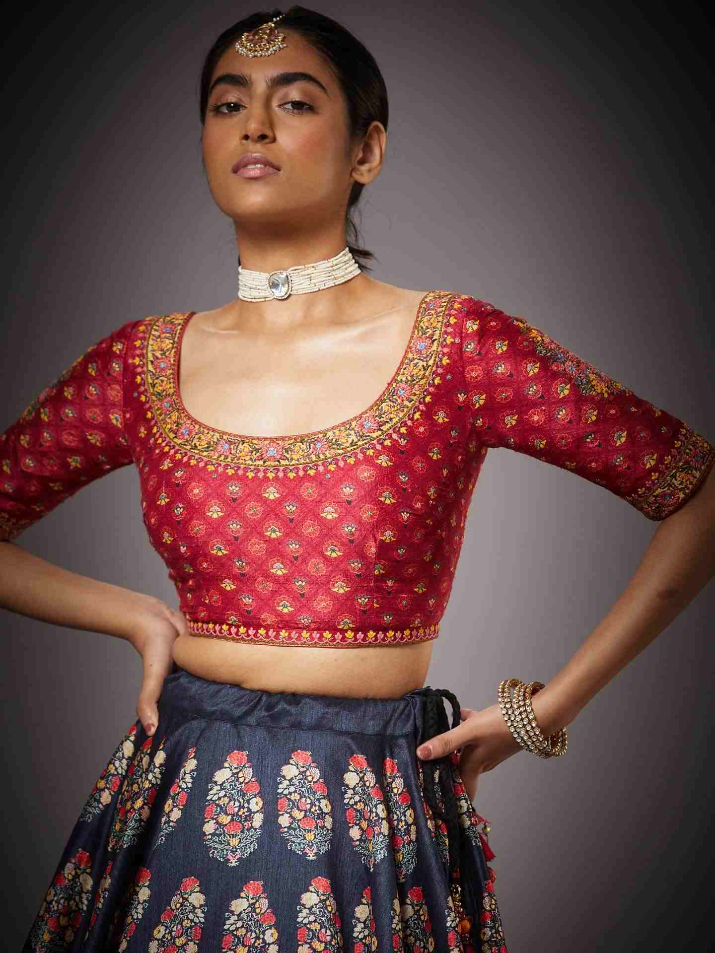 Black & Multi Anardana Lehenga Set