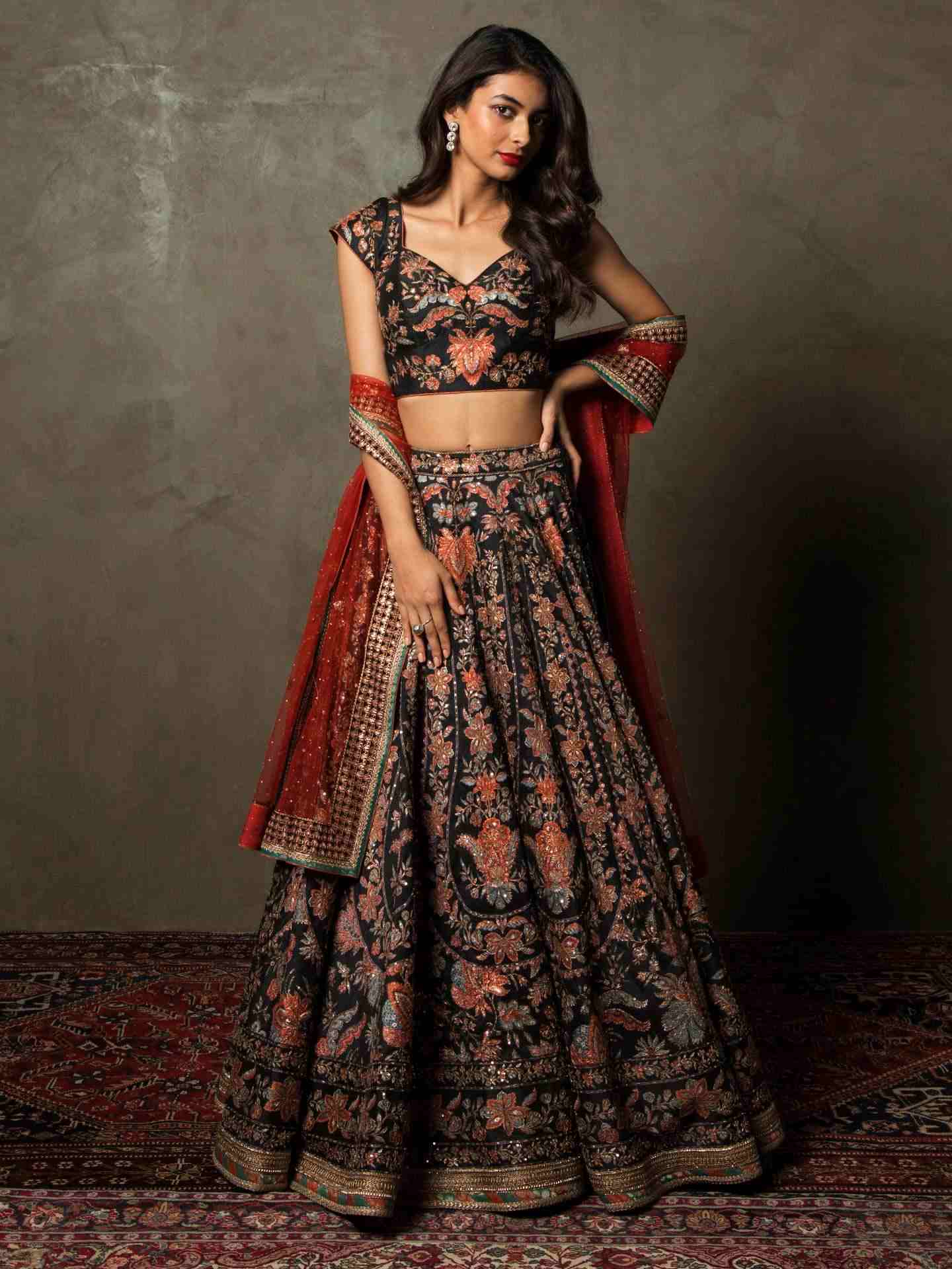 Black & Multi Avena Lehenga Set