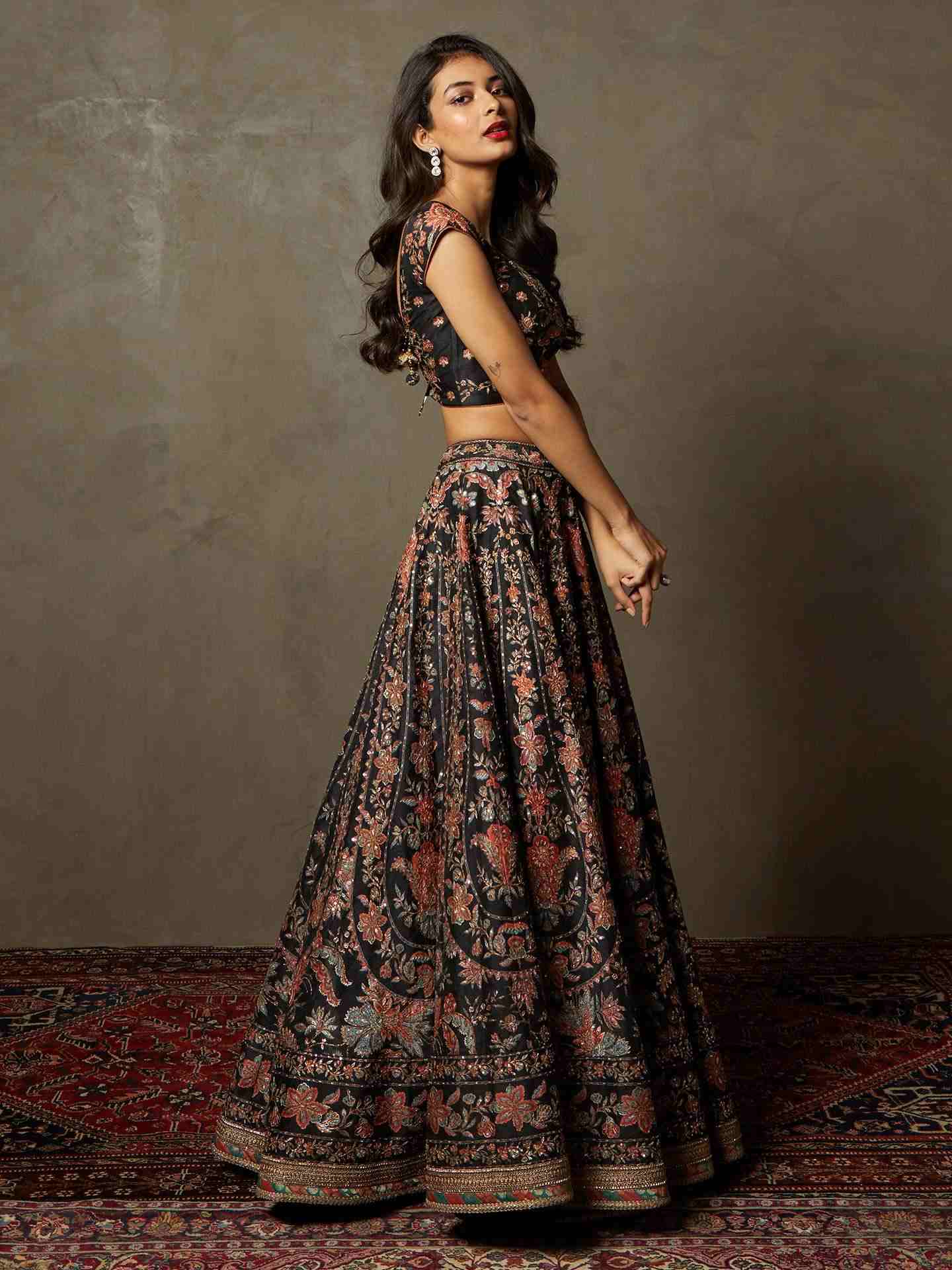 Black & Multi Avena Lehenga Set