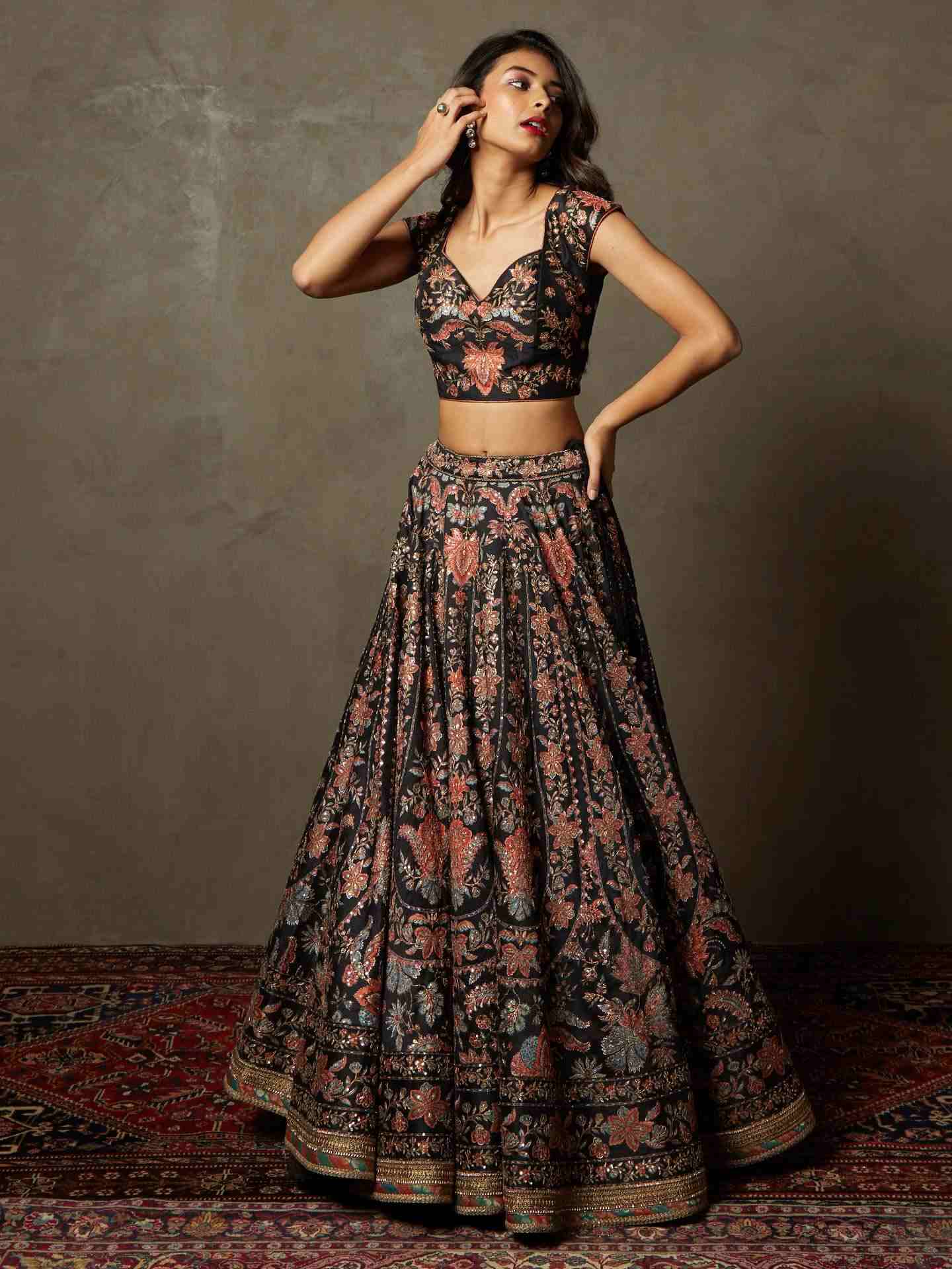 Black & Multi Avena Lehenga Set