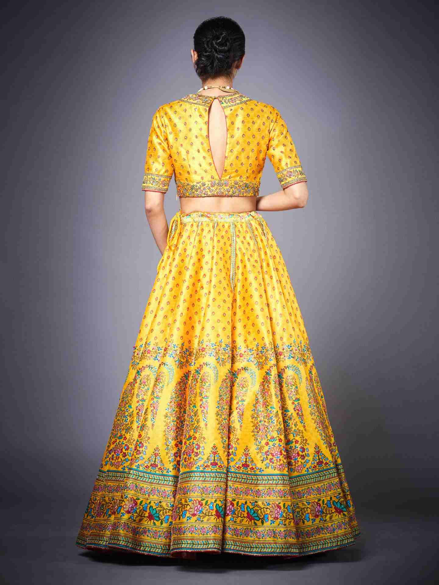 Fire Yellow & Peach Kesari Lehenga Set