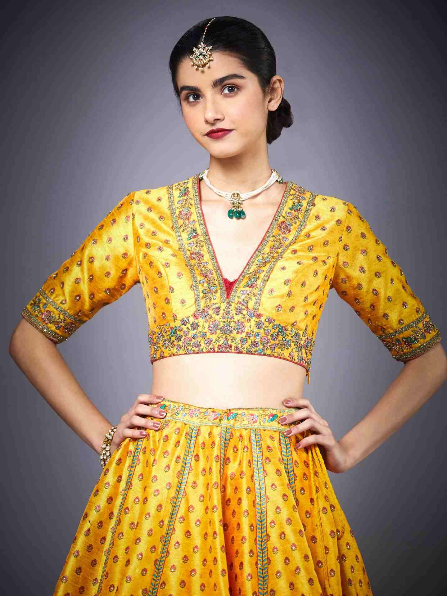 Fire Yellow & Peach Kesari Lehenga Set