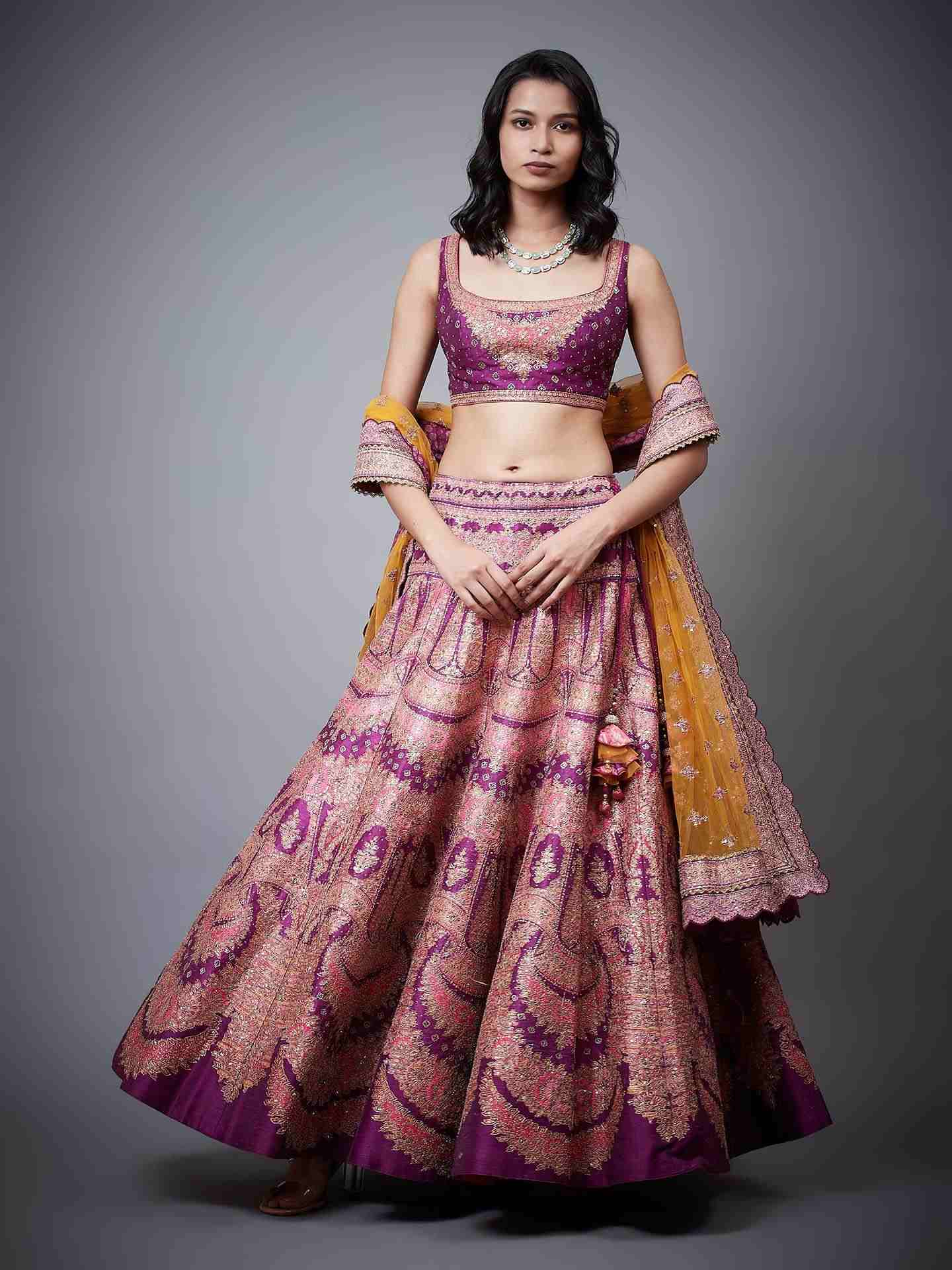 Purple & Mustard Marigold Lehenga Set