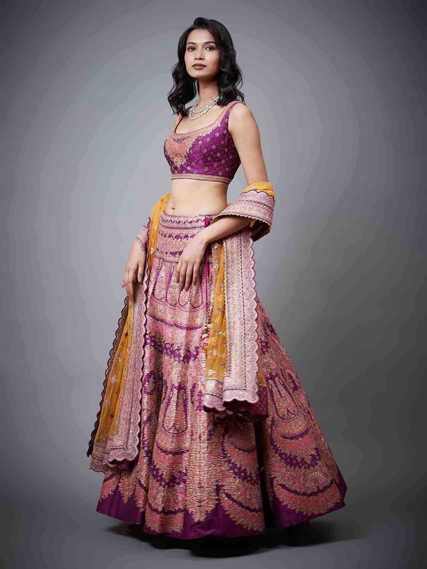 Purple & Mustard Marigold Lehenga Set