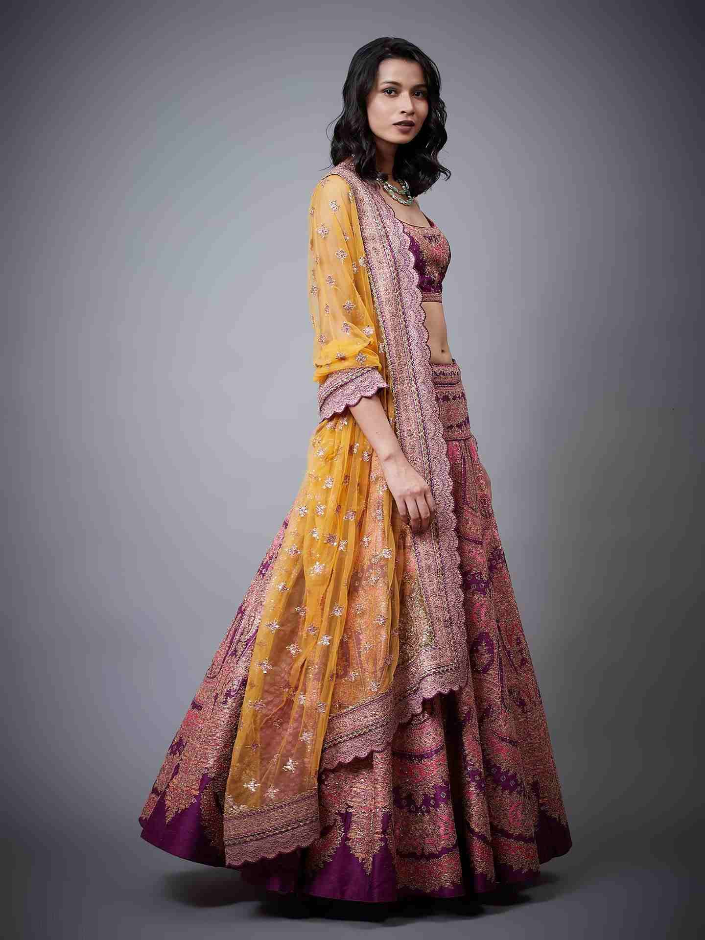 Purple & Mustard Marigold Lehenga Set
