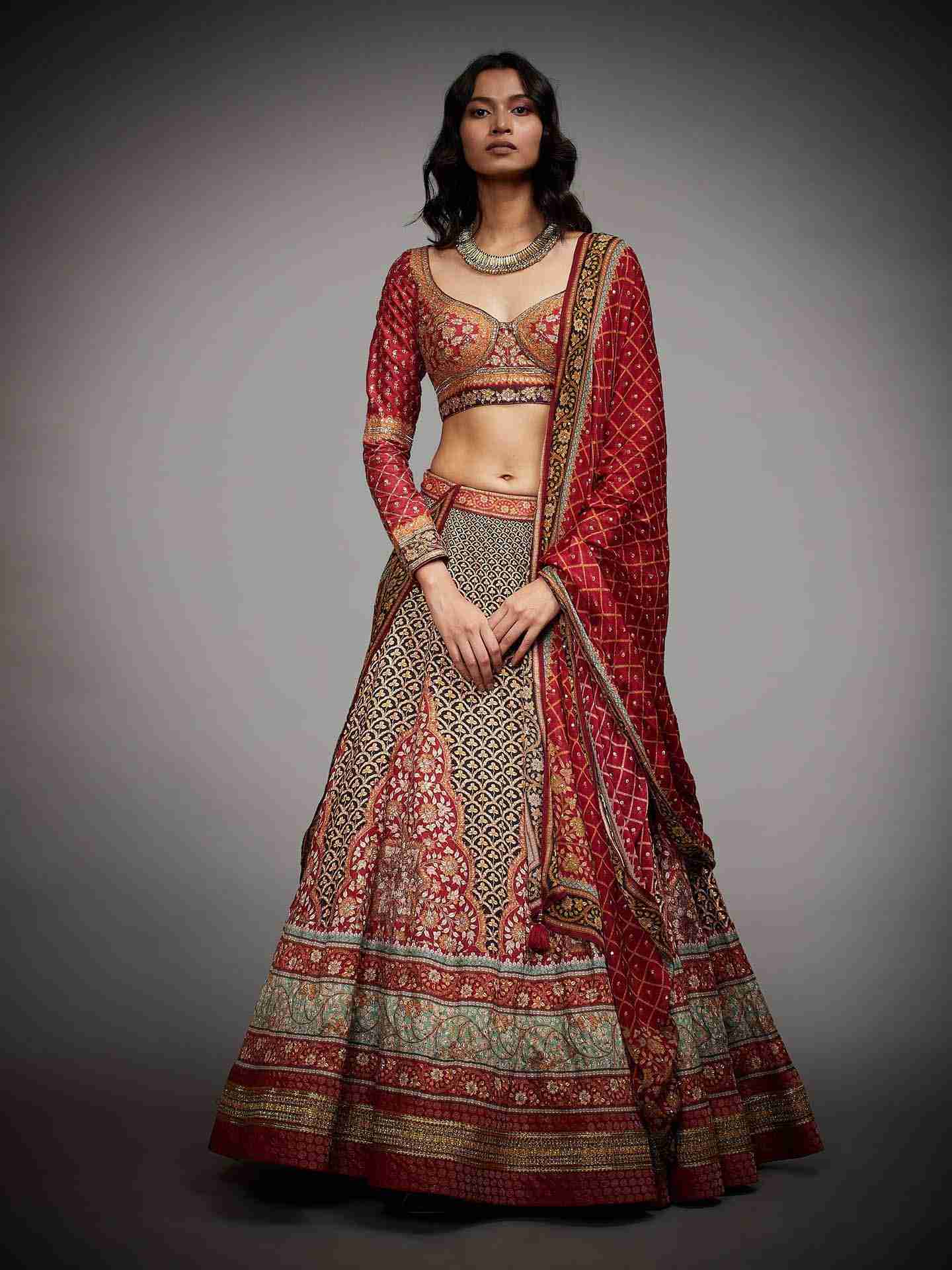 Black & Burgundy 	Satnam Lehenga Set