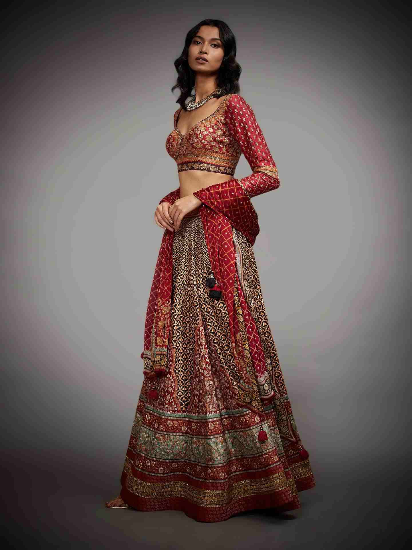 Black & Burgundy 	Satnam Lehenga Set