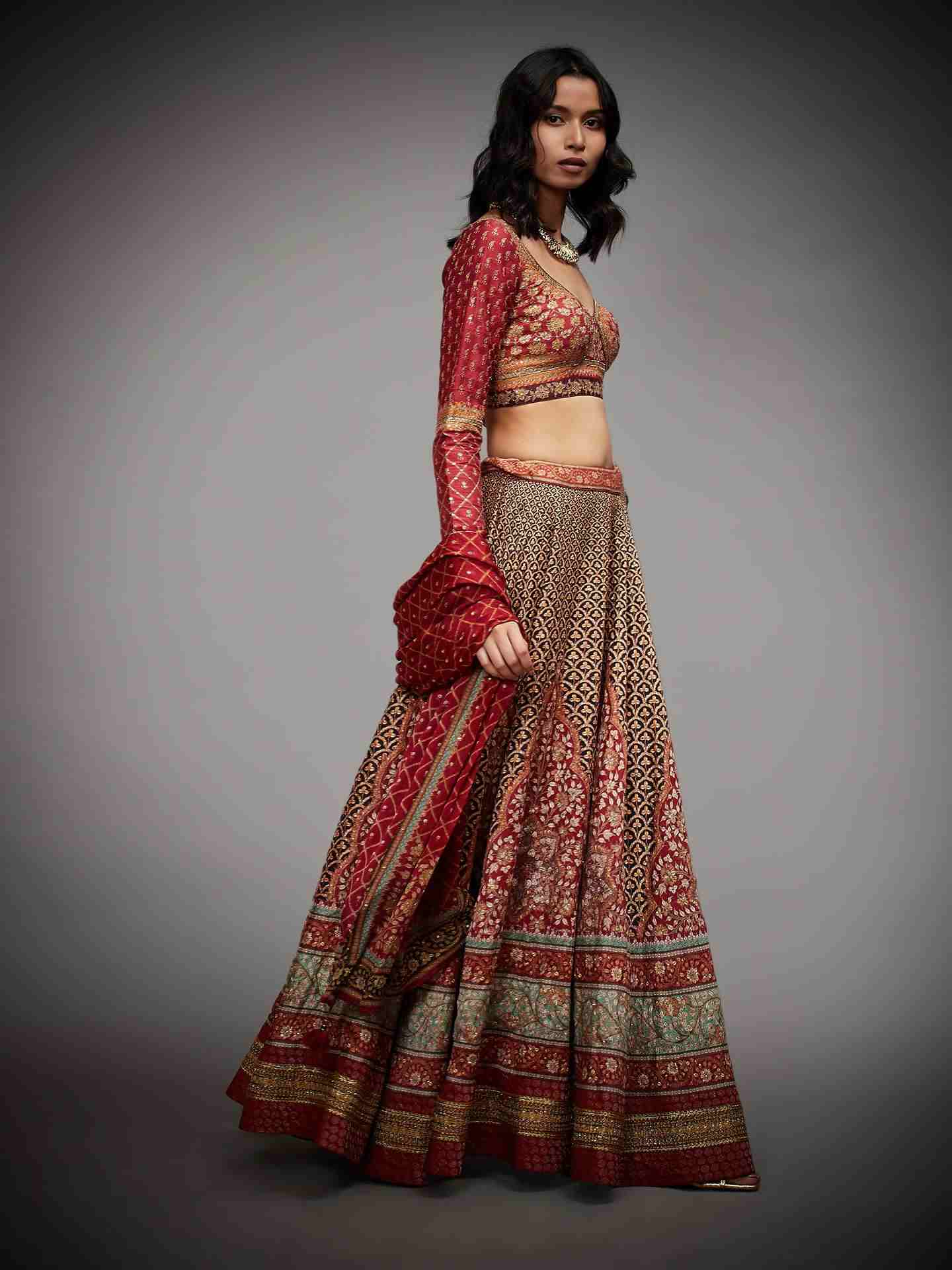 Black & Burgundy 	Satnam Lehenga Set
