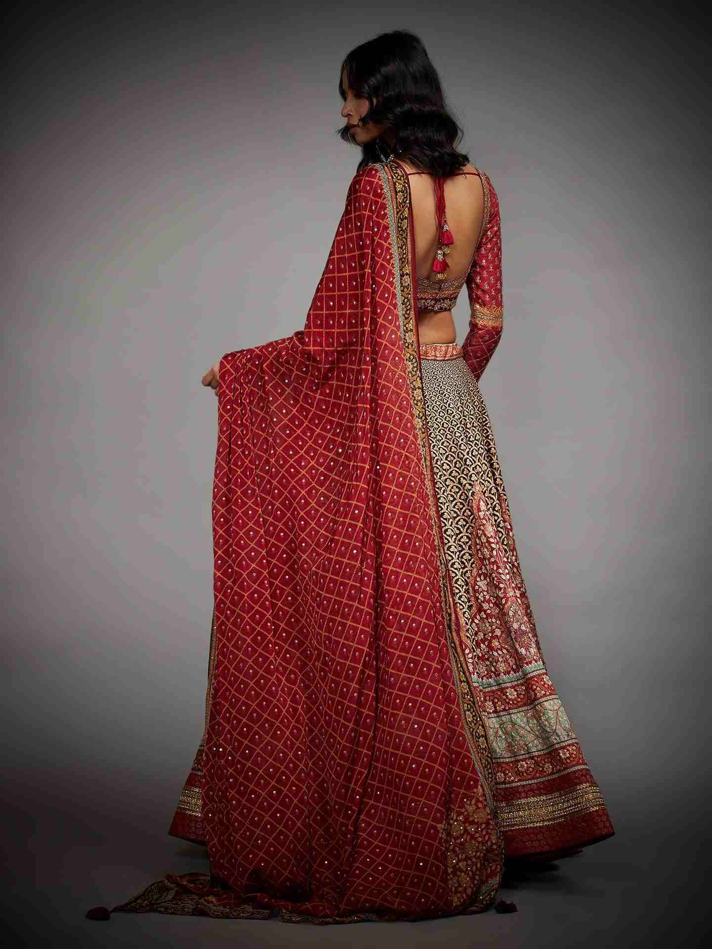 Black & Burgundy 	Satnam Lehenga Set