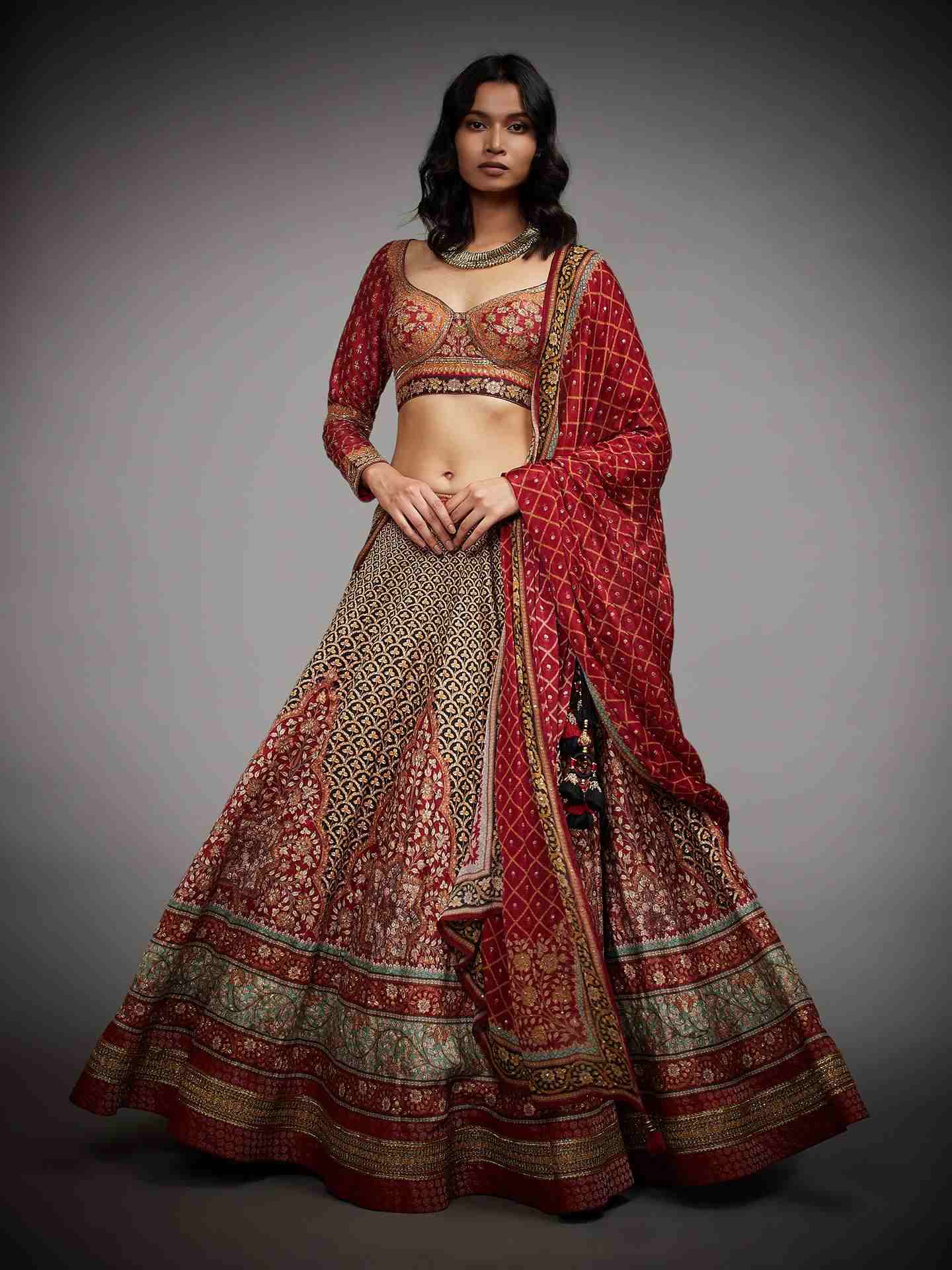 Black & Burgundy 	Satnam Lehenga Set