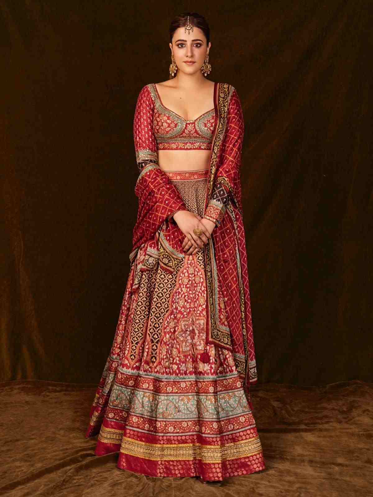 Black & Burgundy 	Satnam Lehenga Set