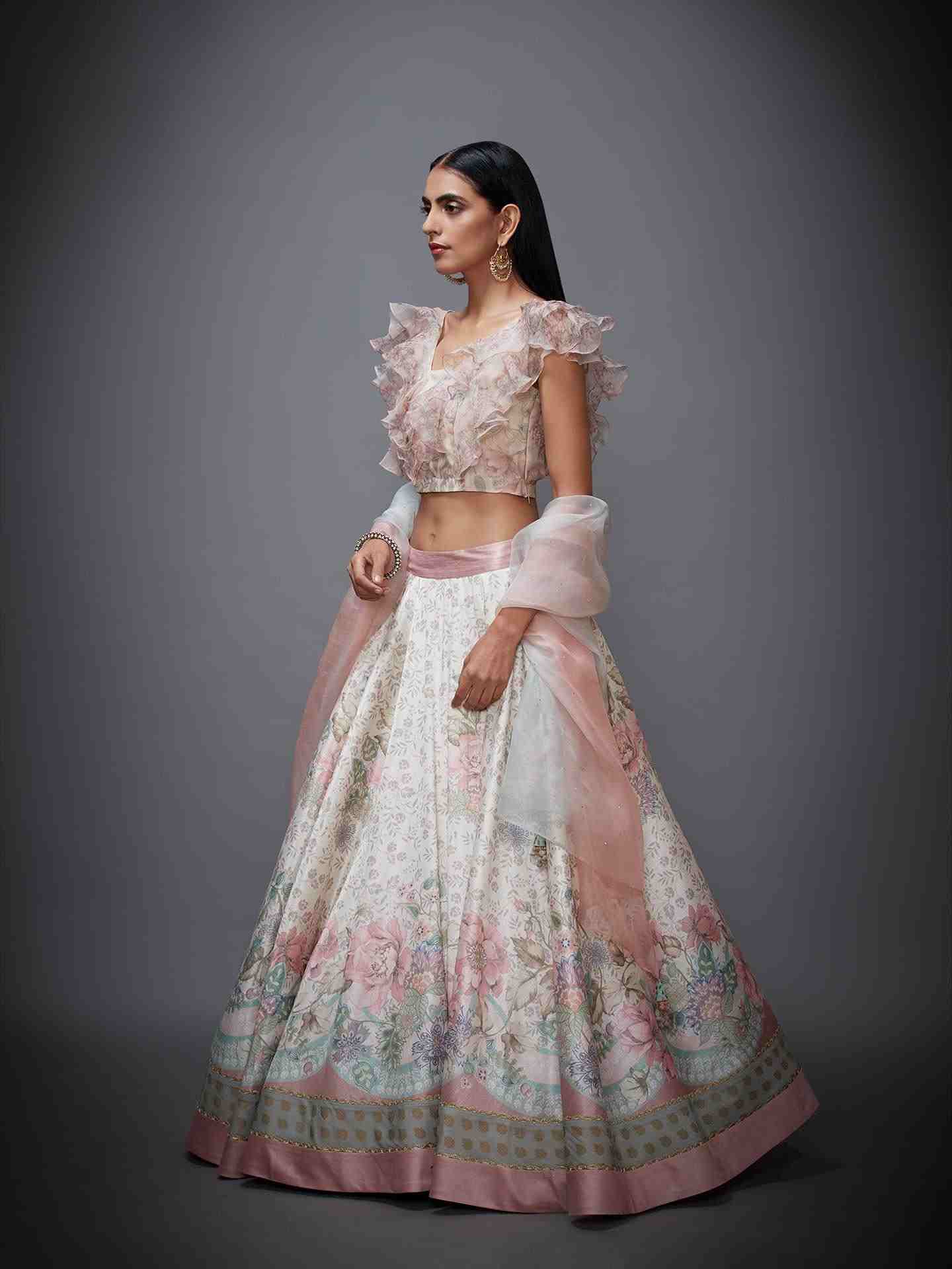 Off White & Pink Bengal Garden Lehenga Set