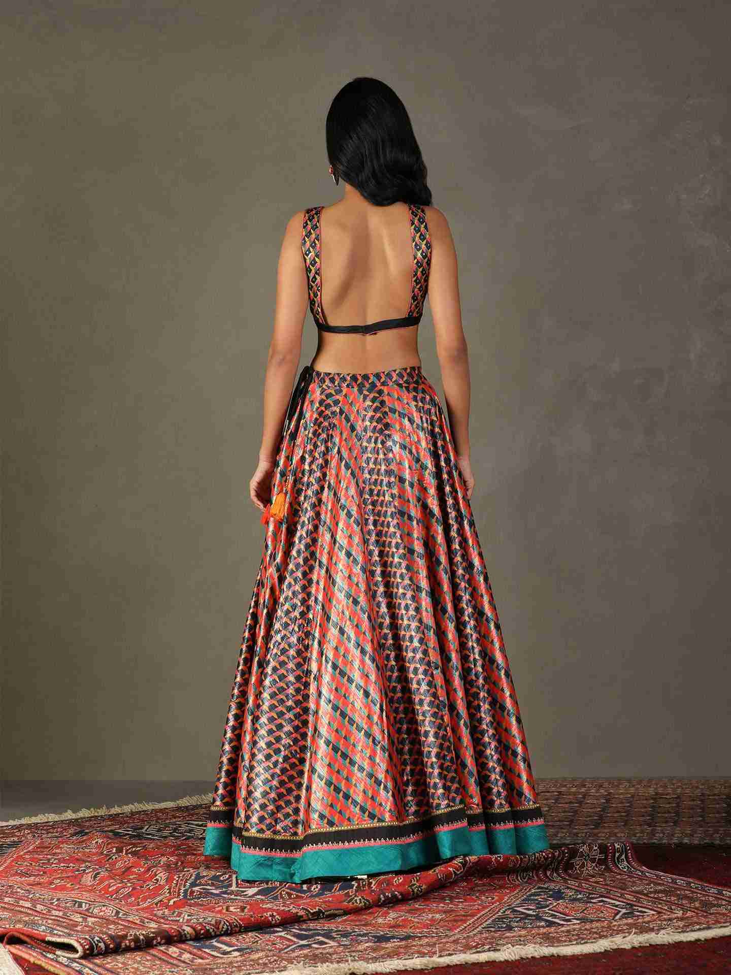 Black & Multi Kaleidoscope Lehenga Set