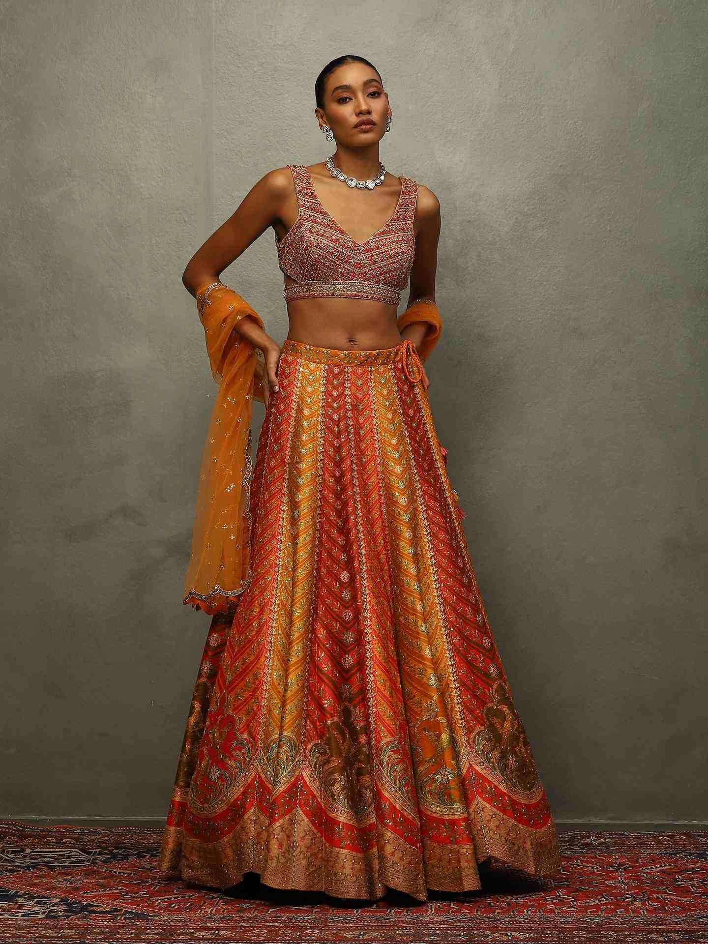 Red & Multi Jasveera Lehenga Set