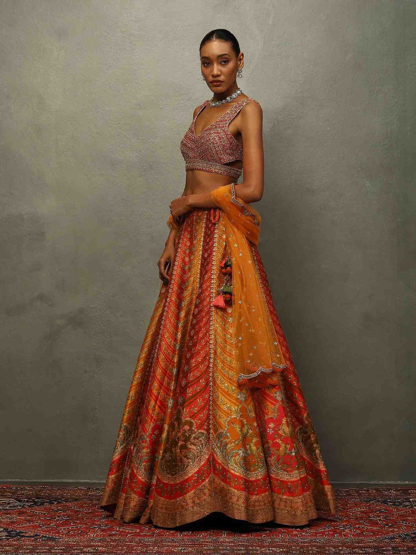 Red & Multi Jasveera Lehenga Set