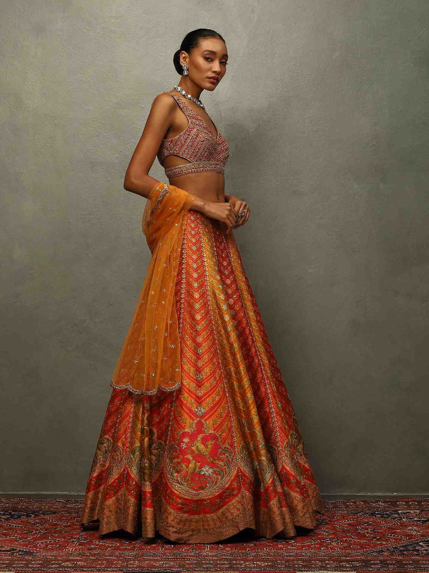 Red & Multi Jasveera Lehenga Set