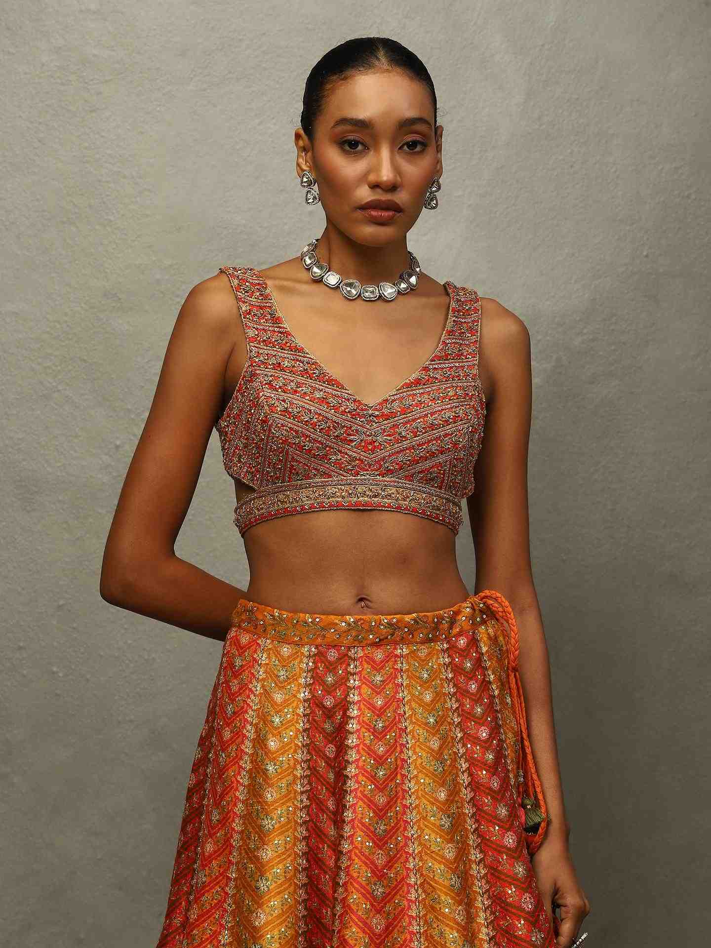 Red & Multi Jasveera Lehenga Set