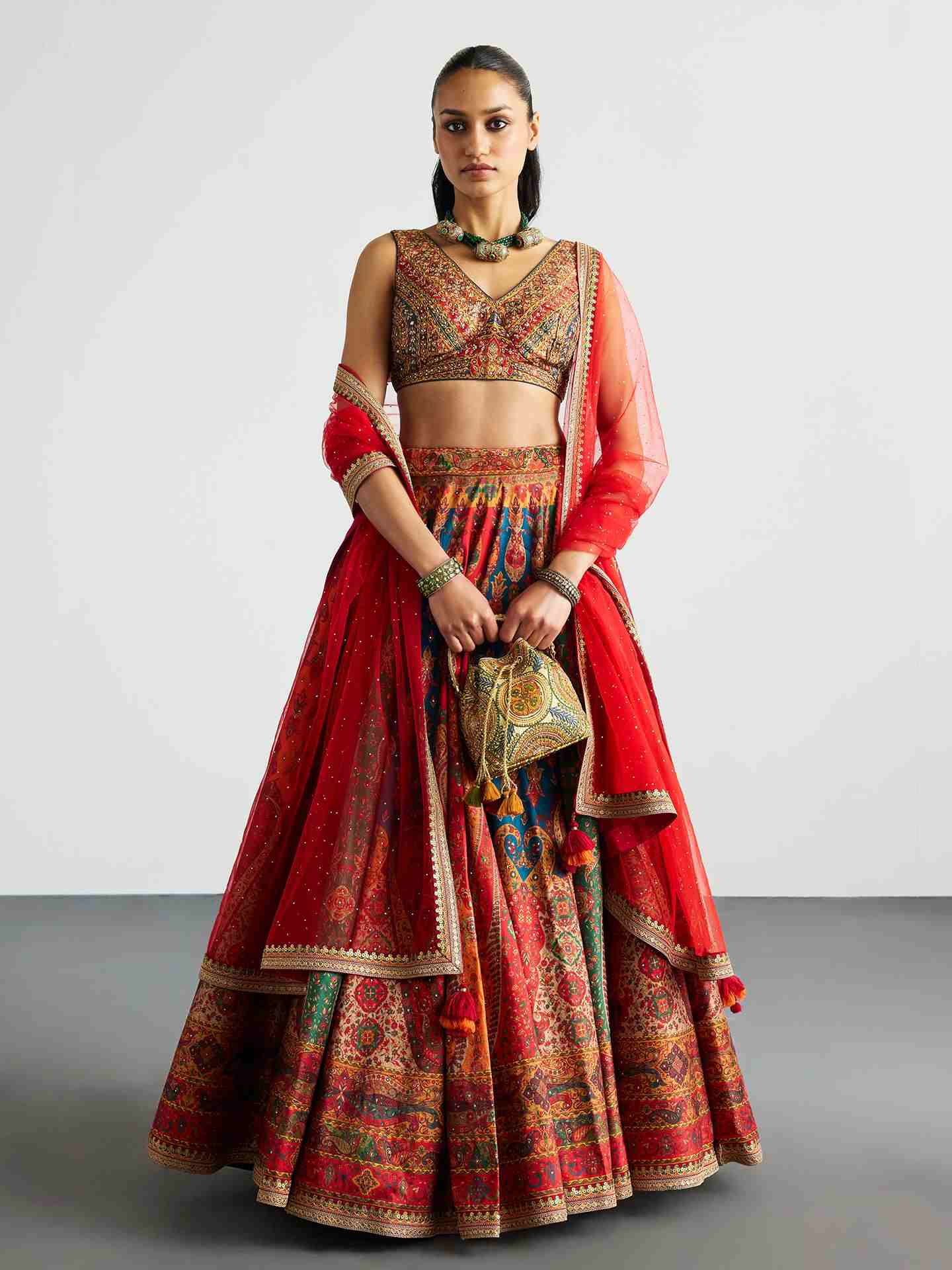 Red & Multi Jaisalmer Lehenga Set