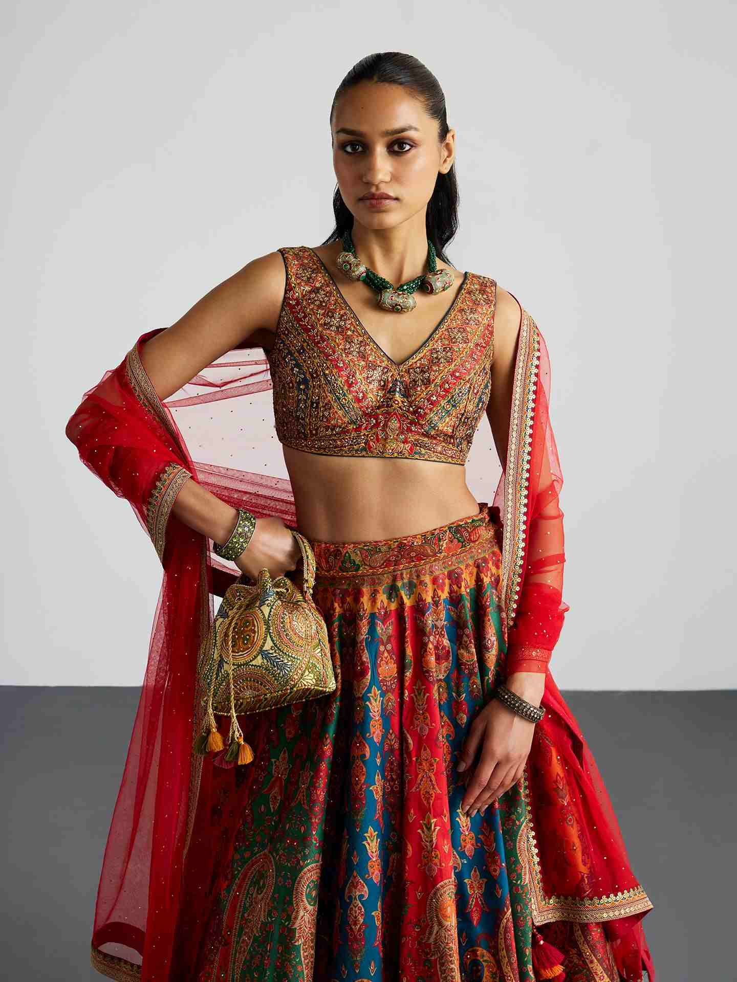 Red & Multi Jaisalmer Lehenga Set