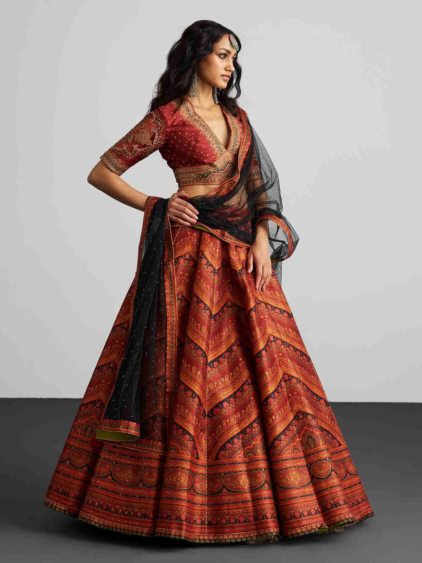 Black & Rust Vasu Lehenga Set