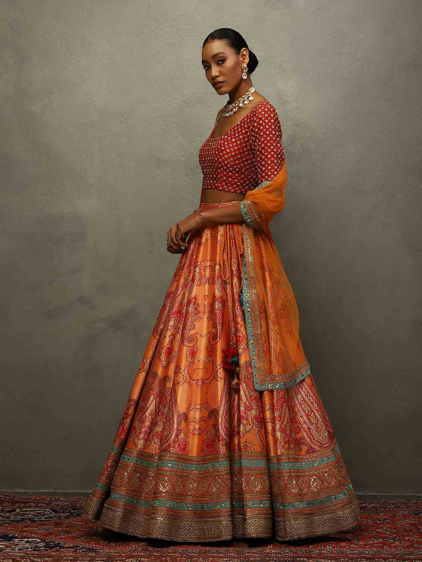 Pepper Orange & Red Rukmini Lehenga Set