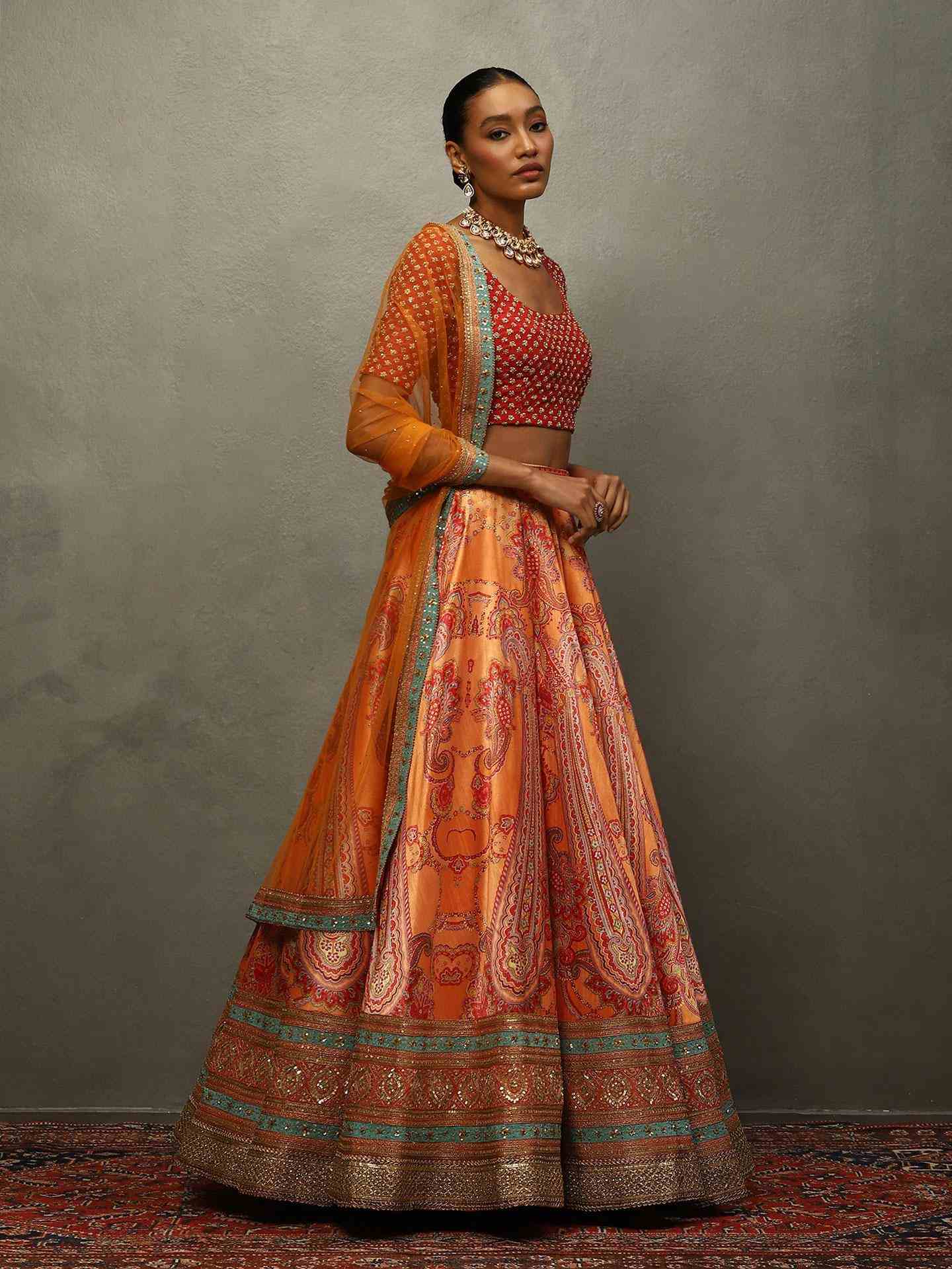 Pepper Orange & Red Rukmini Lehenga Set