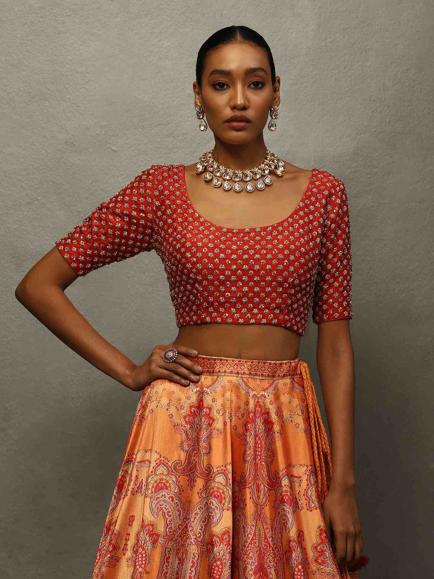 Pepper Orange & Red Rukmini Lehenga Set