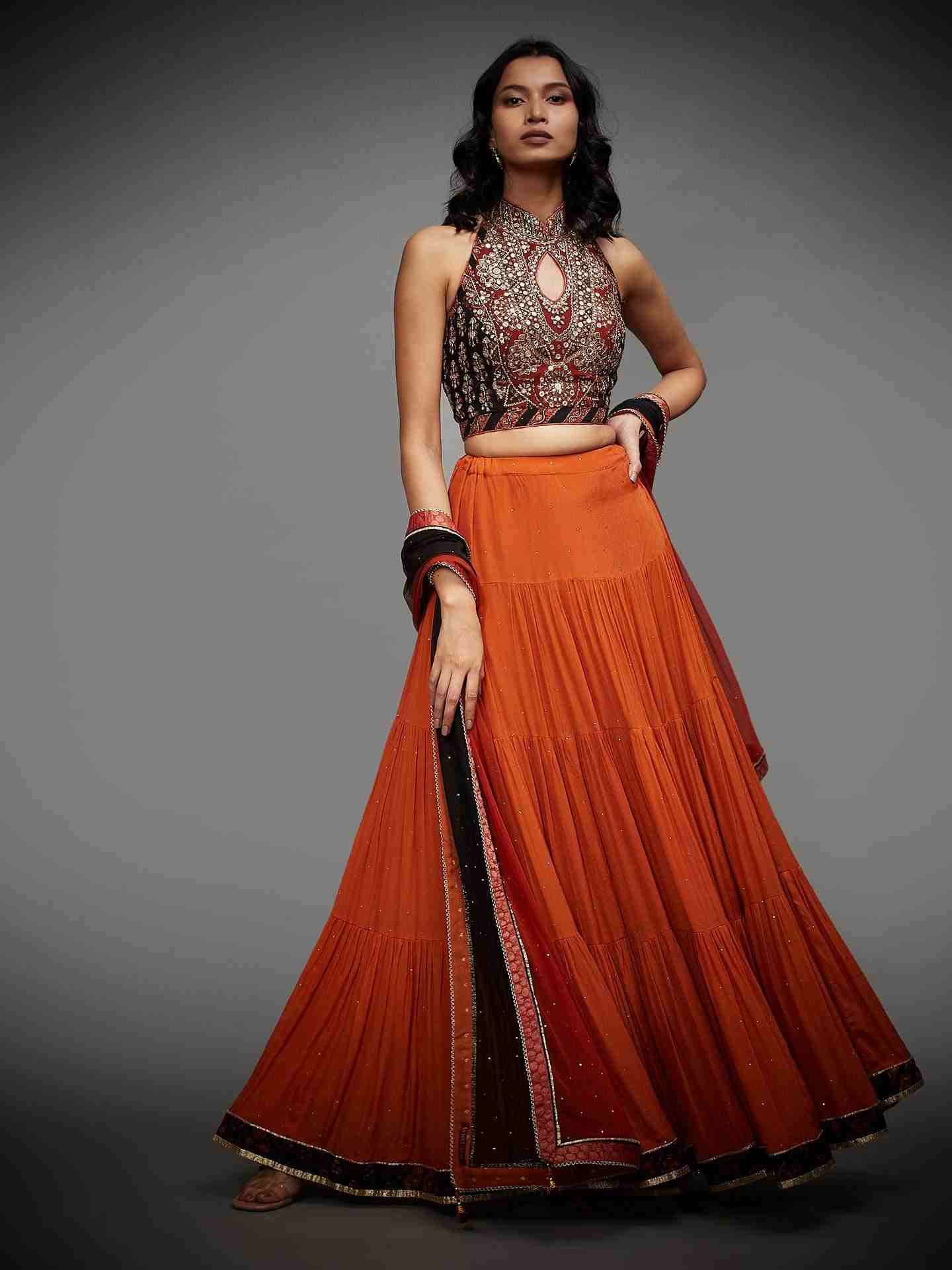 Rust & Black Cheepa Lehenga Set