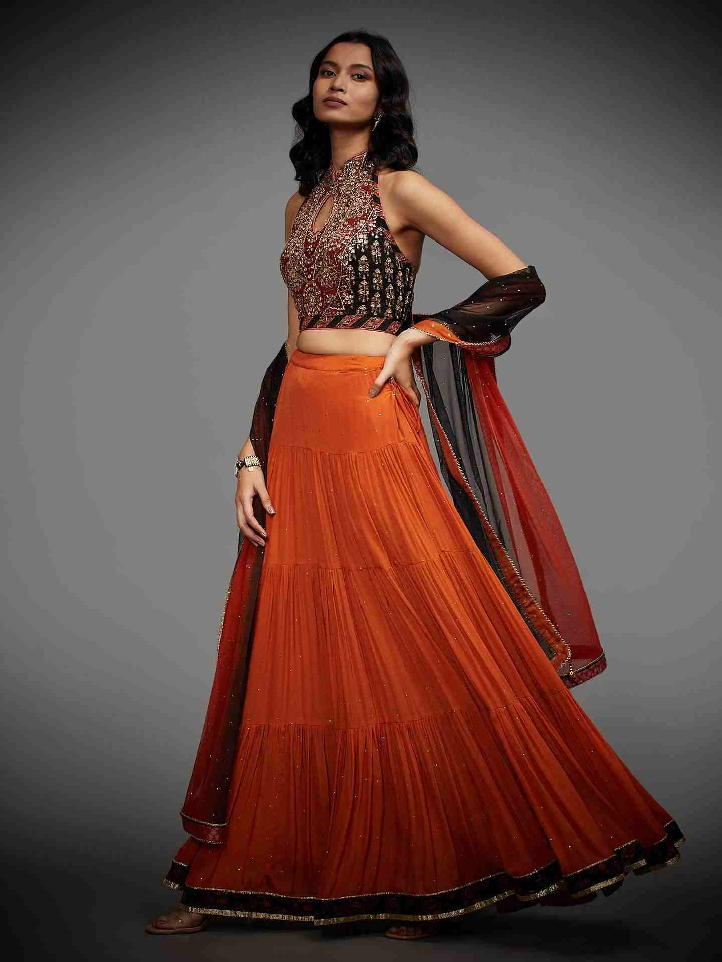 Rust & Black Cheepa Lehenga Set