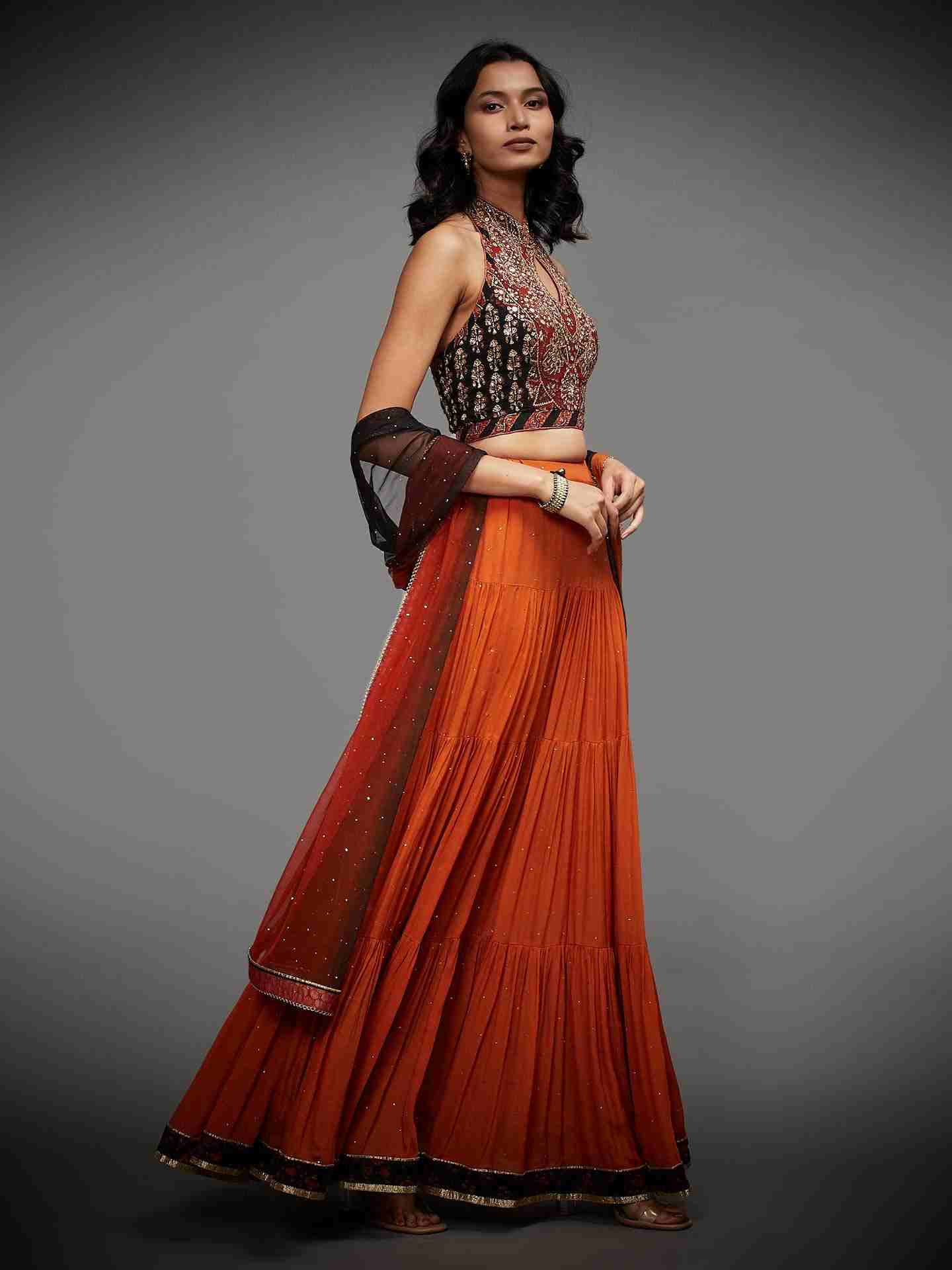 Rust & Black Cheepa Lehenga Set