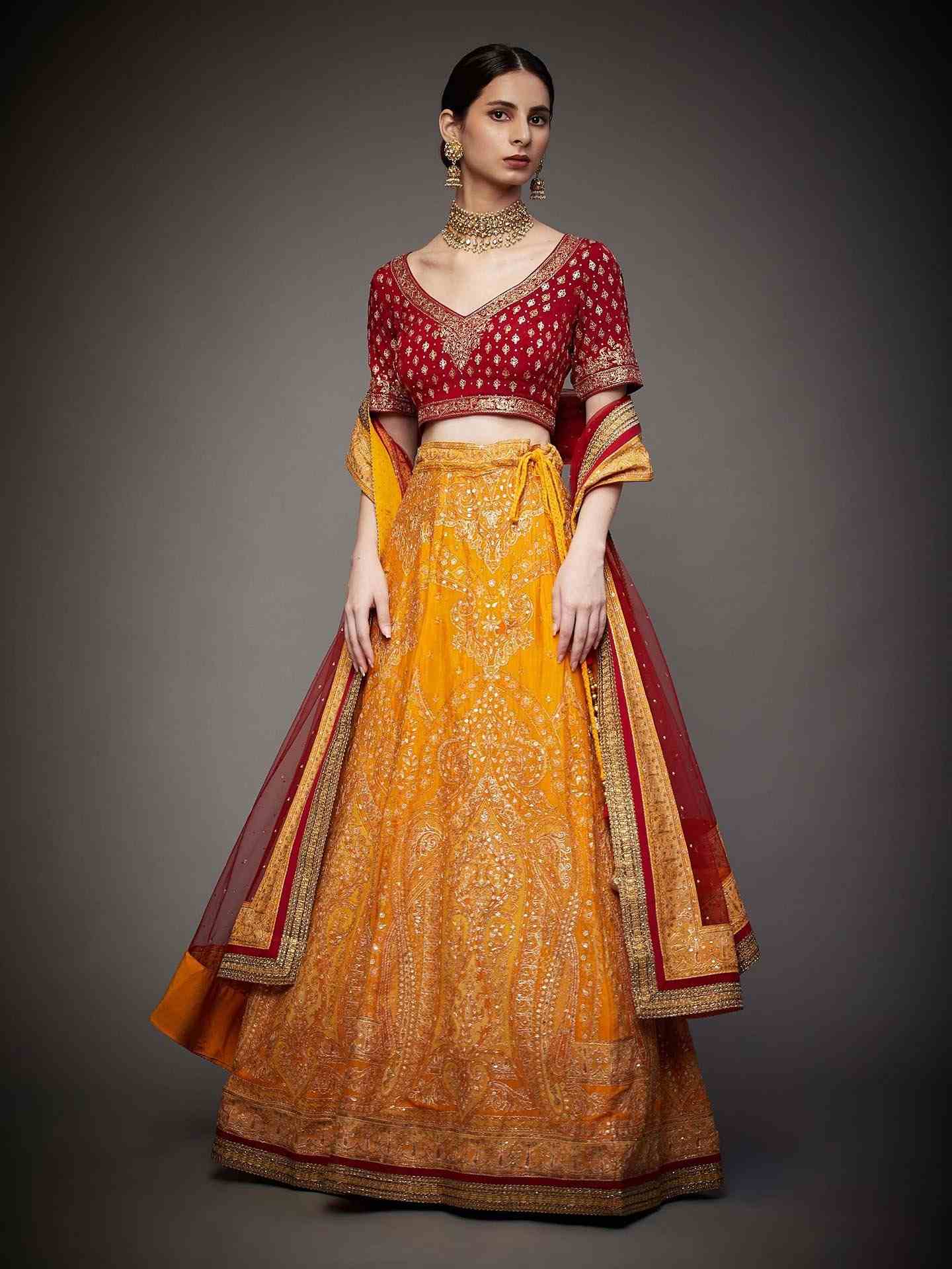 Yellow & Red Amira Aari Lehenga Set