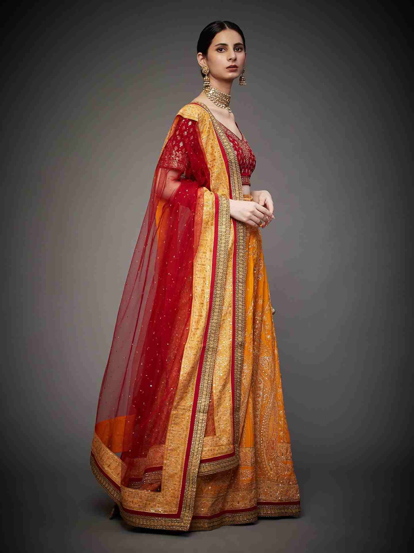 Yellow & Red Amira Aari Lehenga Set