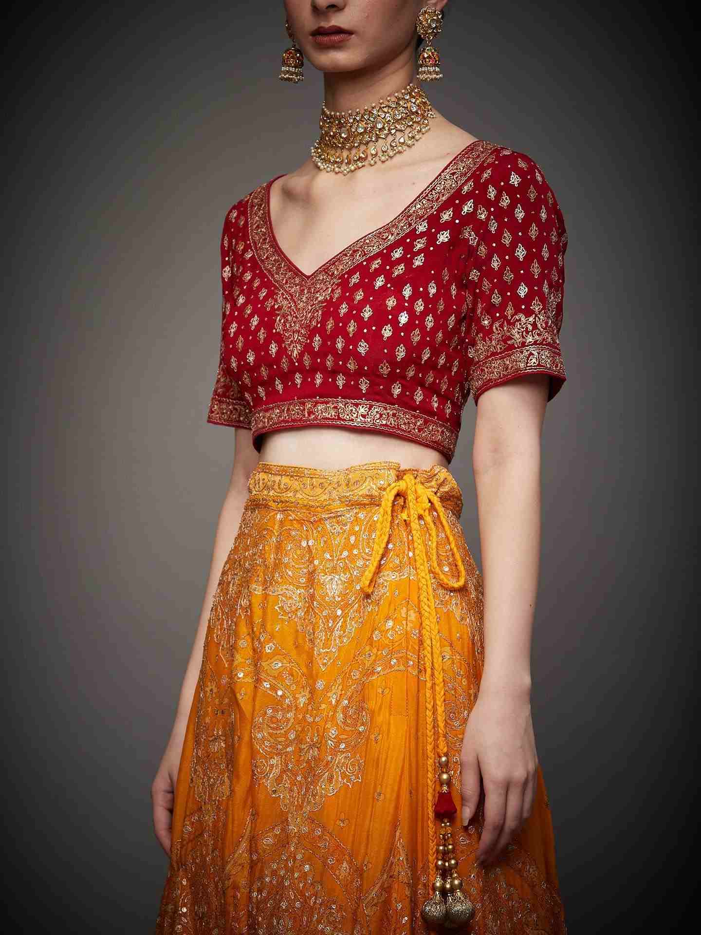 Yellow & Red Amira Aari Lehenga Set