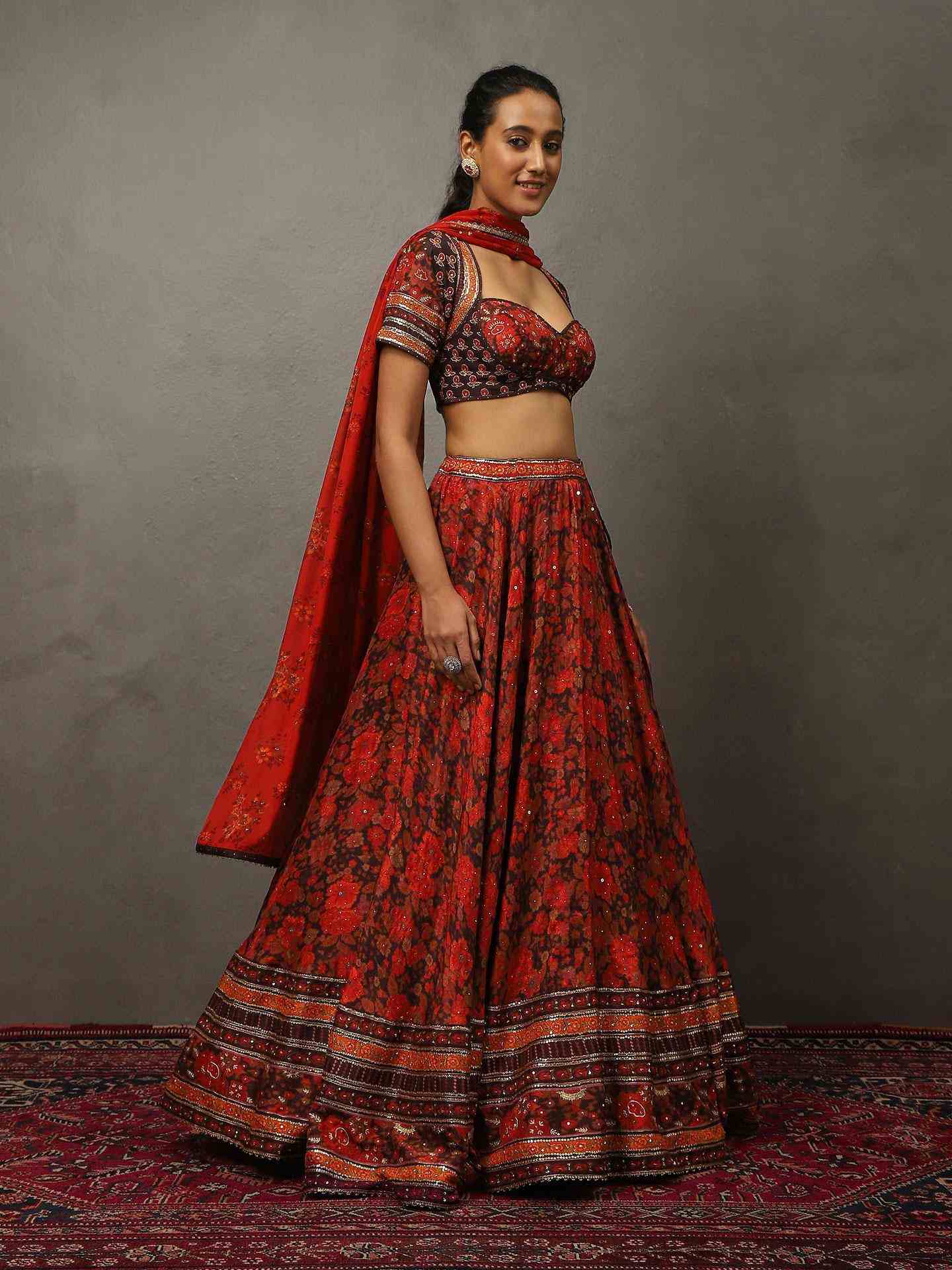 Wine Salsa Red Camilee Lehenga Set