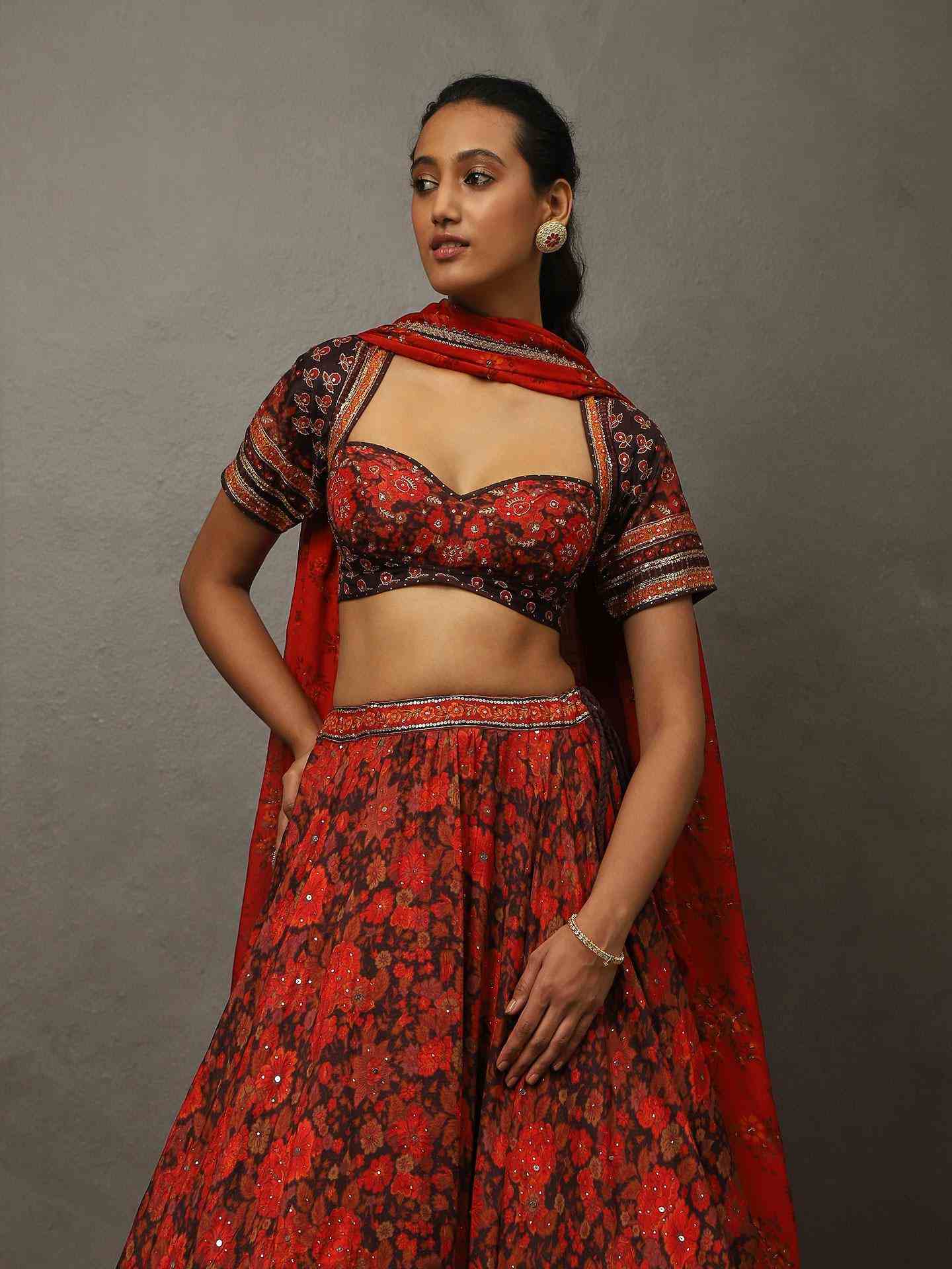 Wine Salsa Red Camilee Lehenga Set