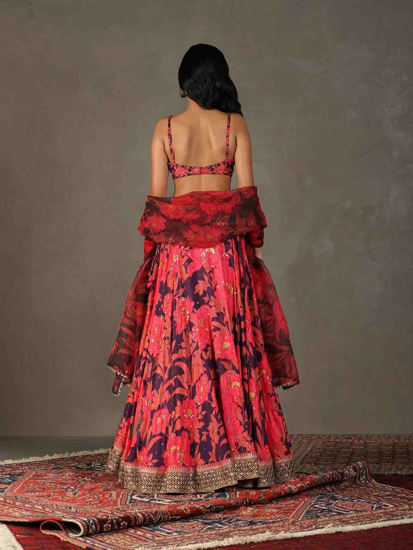 Aubergine & Pink Bella Floral Lehenga Set