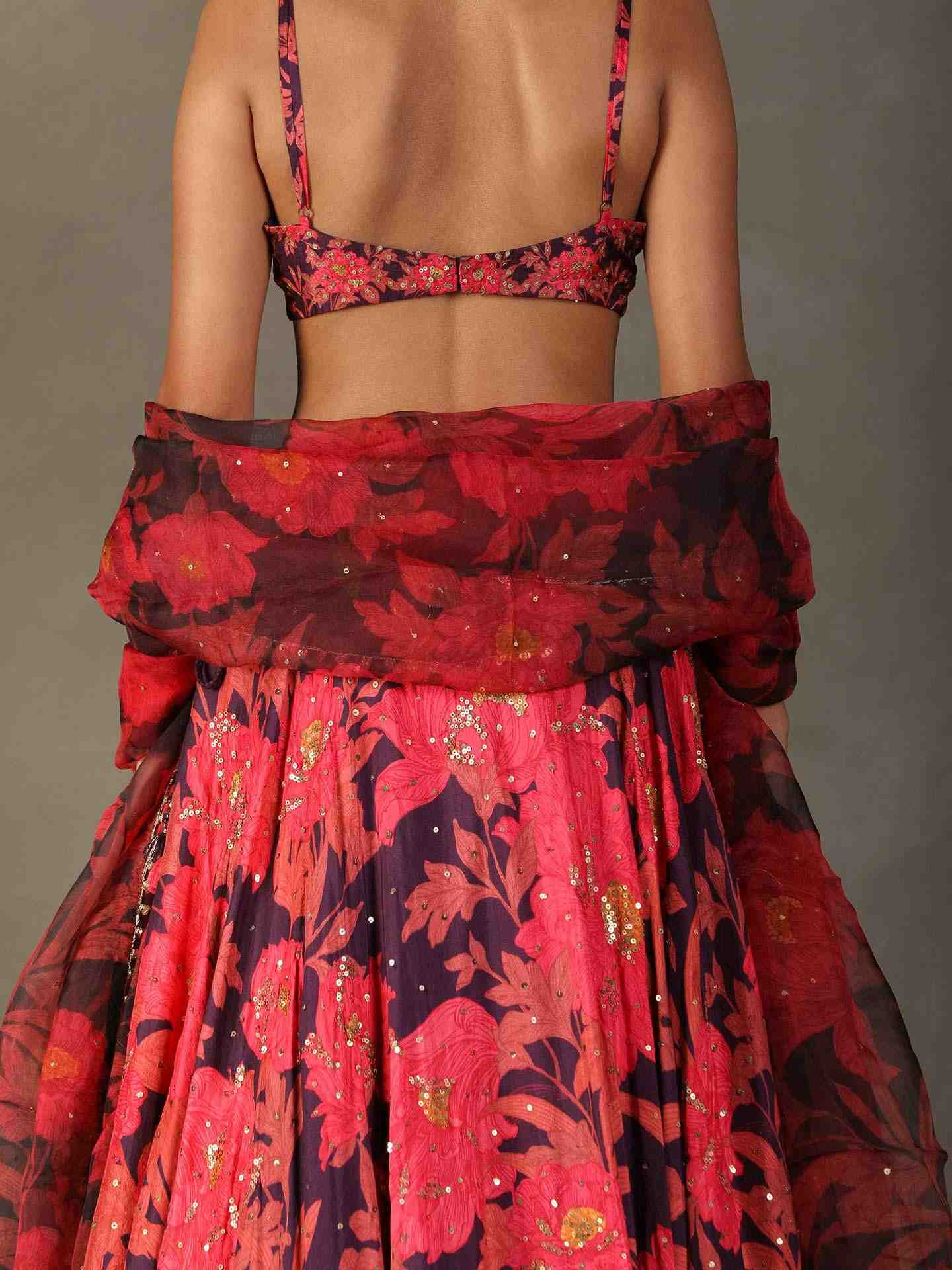 Aubergine & Pink Bella Floral Lehenga Set